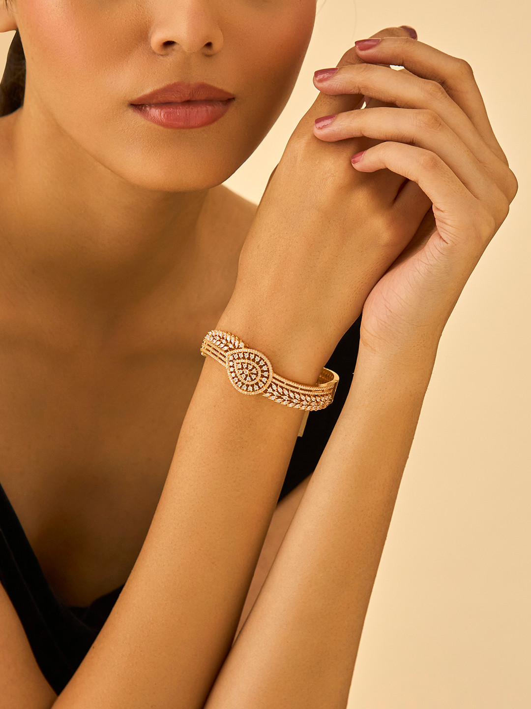 

Kushal's Fashion Jewellery Cubic Zirconia Gold Plated Kada Bracelet