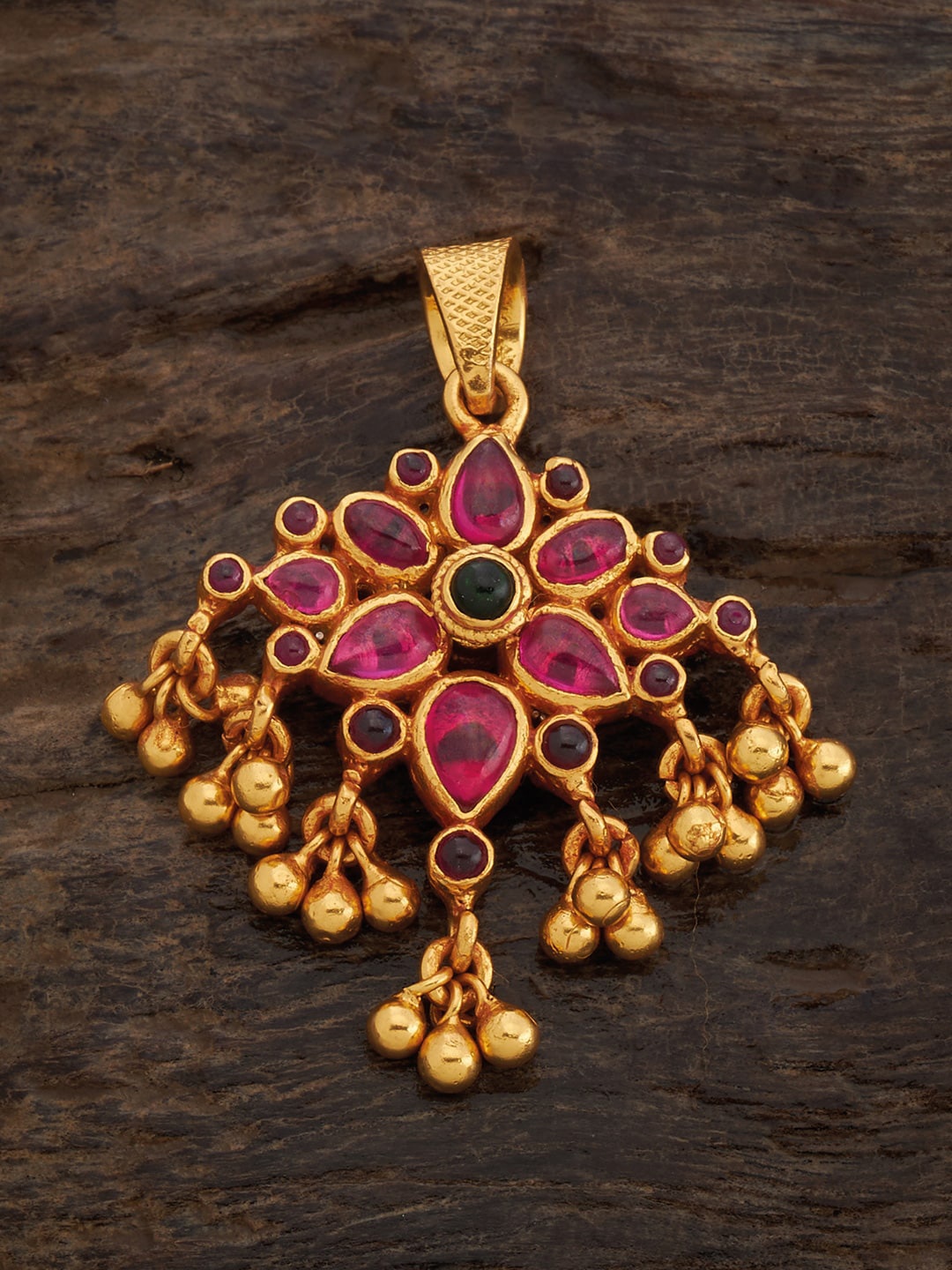 

Kushal's Fashion Jewellery Stones Studded & Beaded Floral 92.5 Pure Silver Temple Pendant, Gold