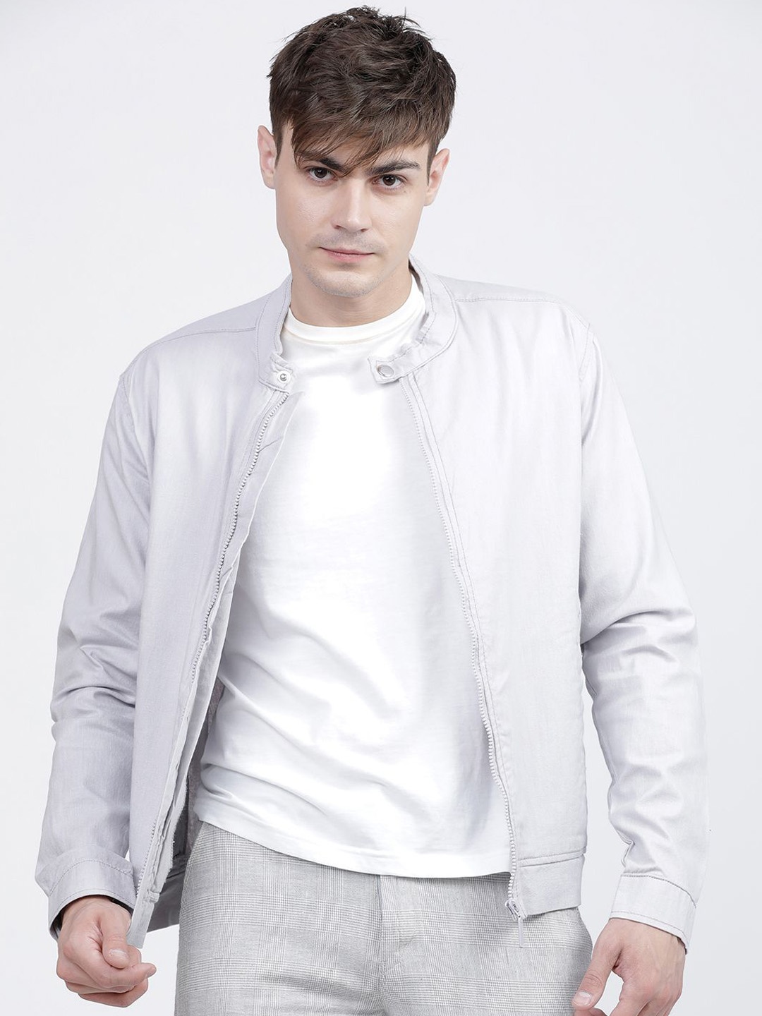 

HIGHLANDER Men Washed Crop Bomber Jacket, Grey