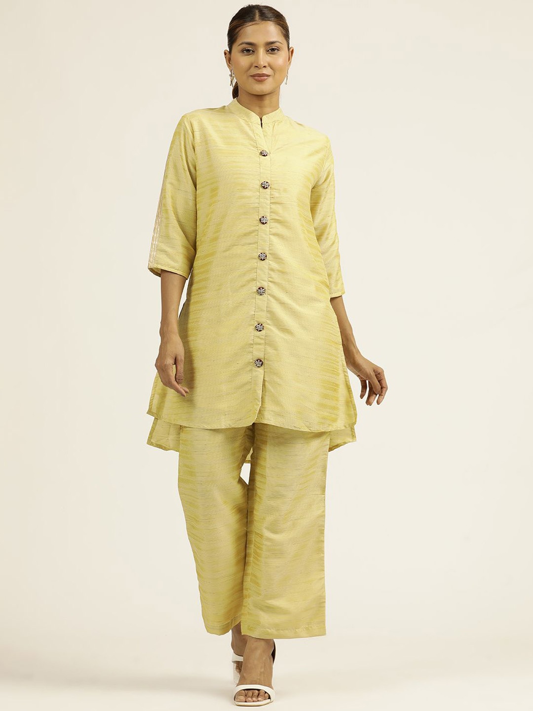 

Jaipur Kurti Self Design Tunic With Trousers Co-Ords, Yellow