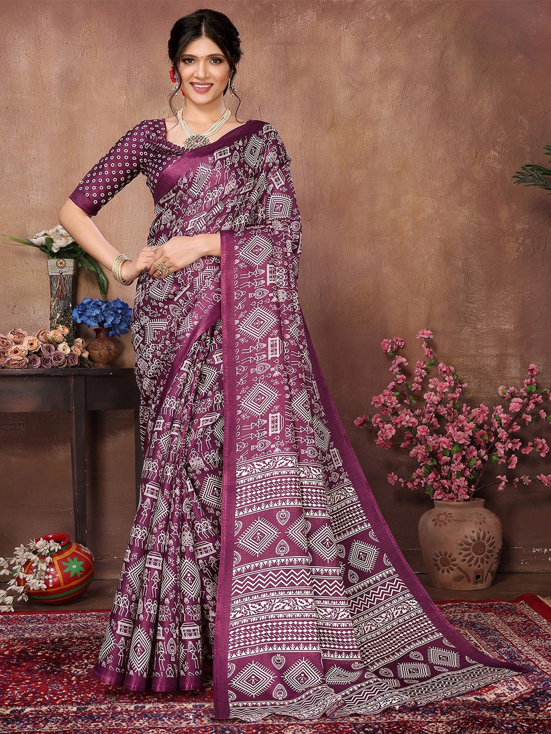 

KALINI Printed Ethnic Motifs Mysore Silk Saree, Purple