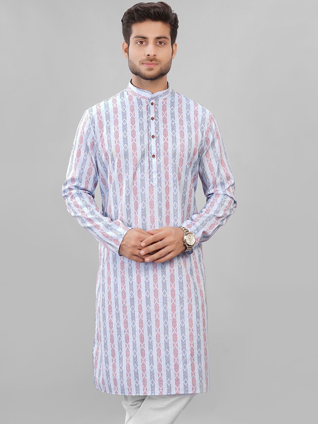 

LA'SCOOT Men Regular Thread Work Pure Cotton Kurta with Pyjamas, Blue