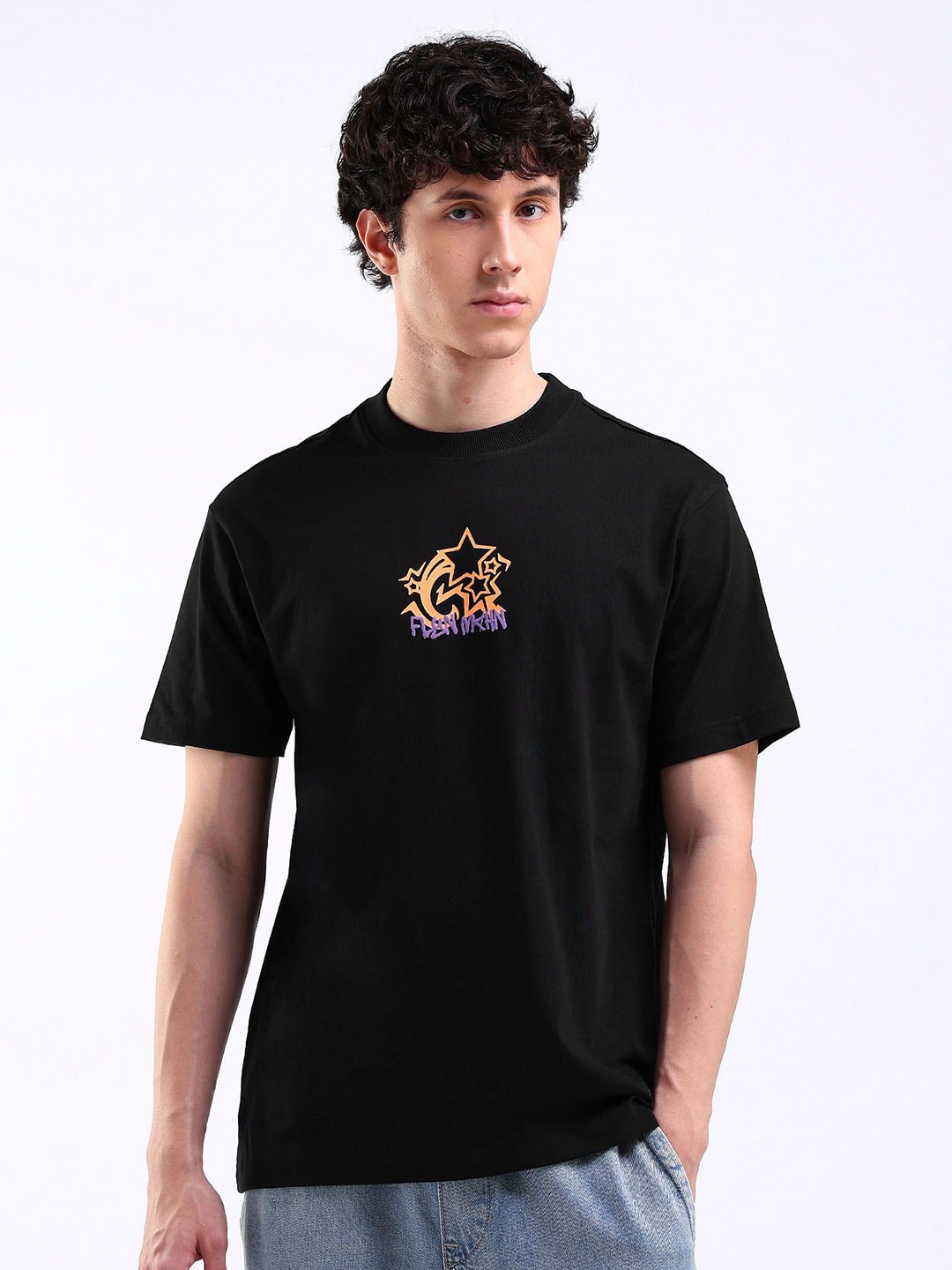 

Flying Machine Men Typography Printed Applique T-shirt, Black