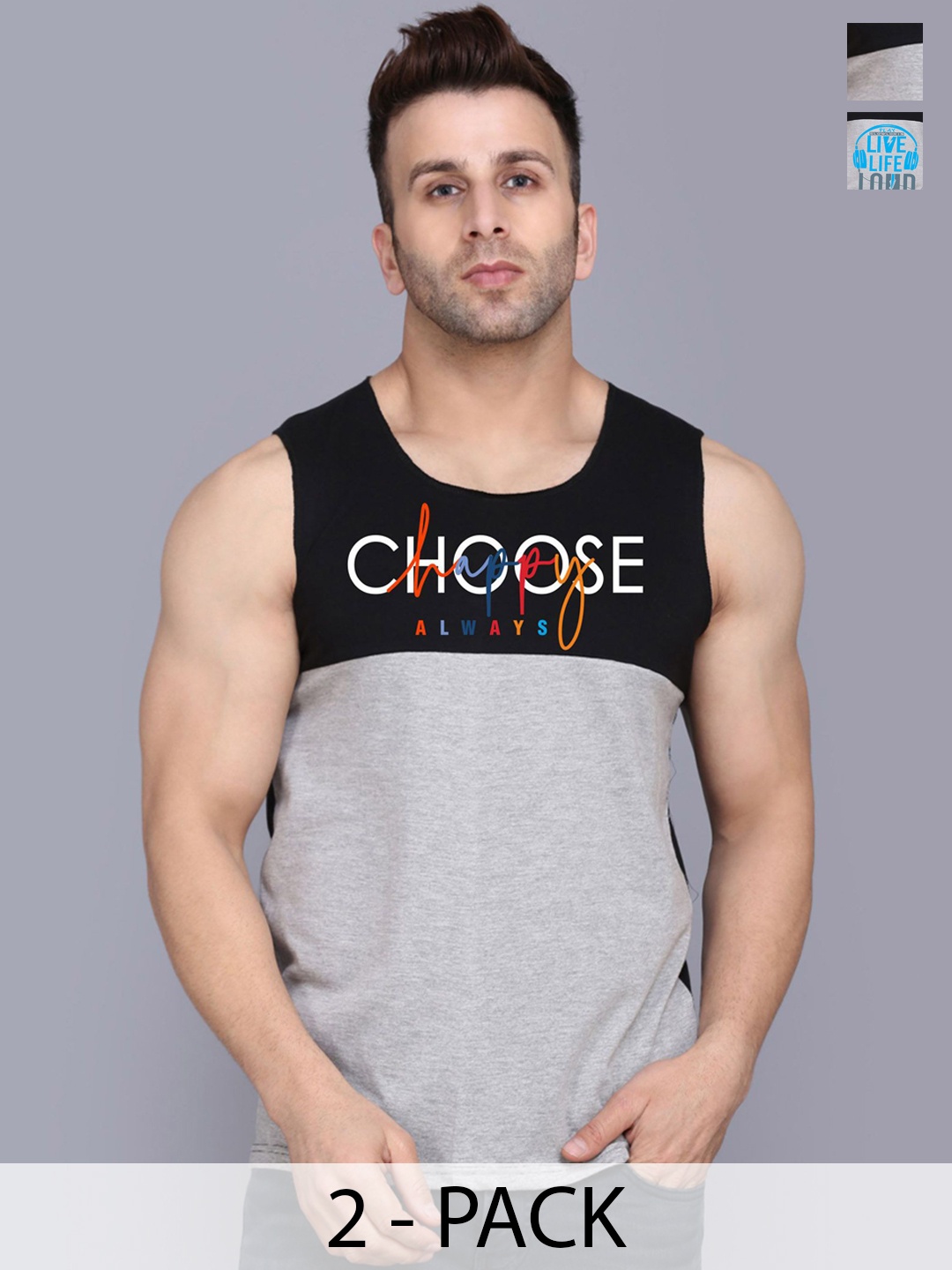 

SLOWLORIS Men 2-Pcs Printed Sleeveless Innerwear Vests, Black