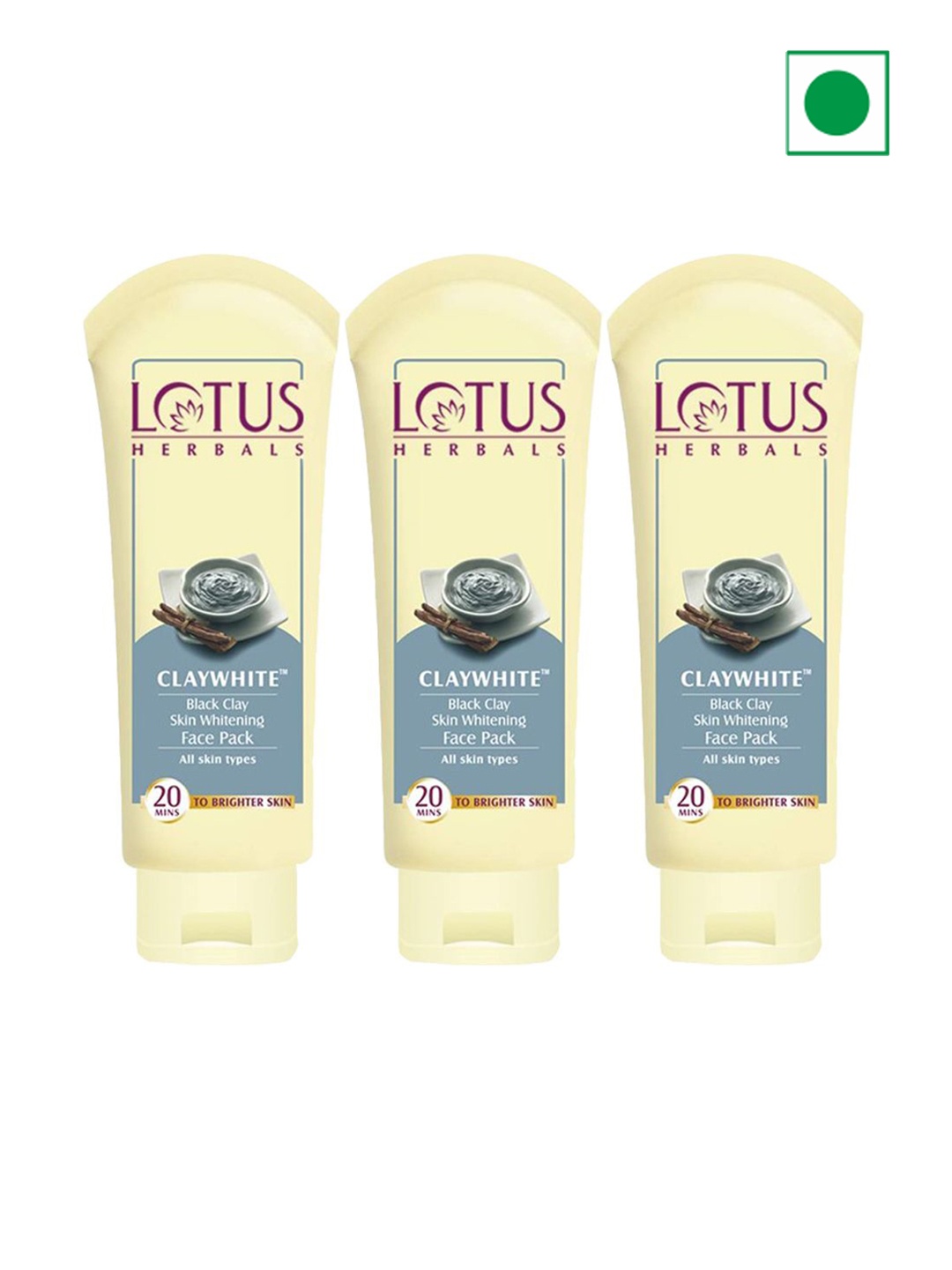 

Lotus Herbals Set Of 3 Claywhite Black Clay Face Pack - 60g Each, Cream