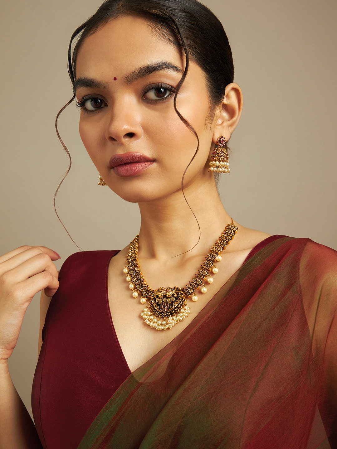 

Kushal's Fashion Jewellery Gold Plated Jewellery Set, Red