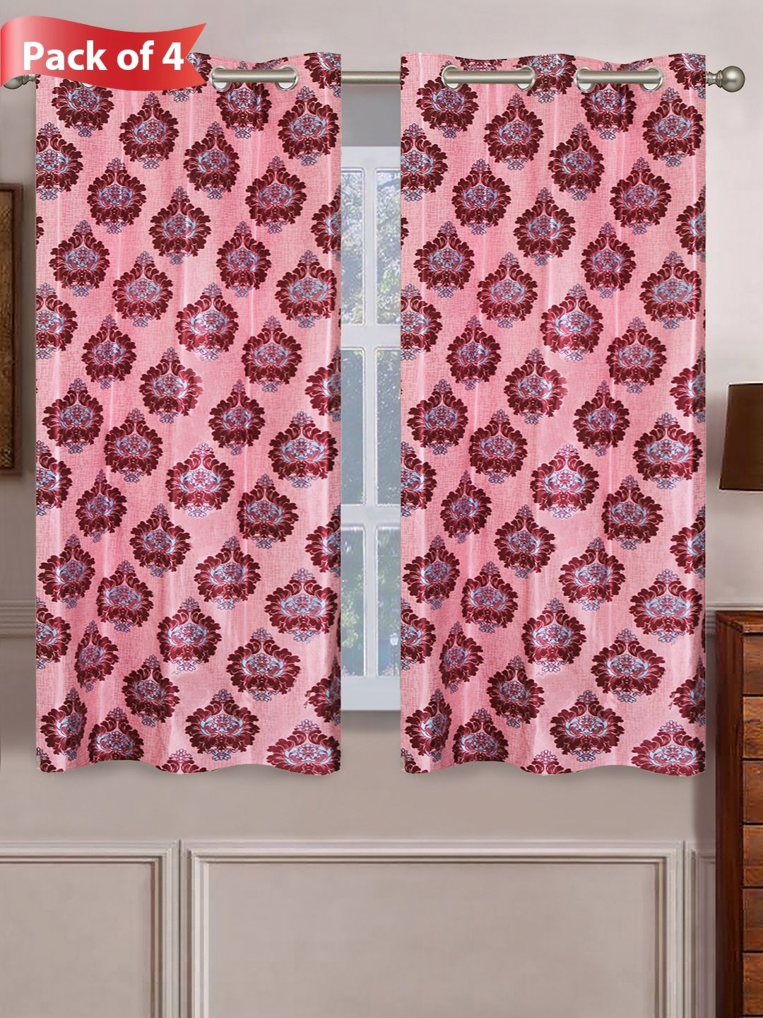

Aura Maroon & Pink Set of 4 Ethnic Motifs Window Curtains