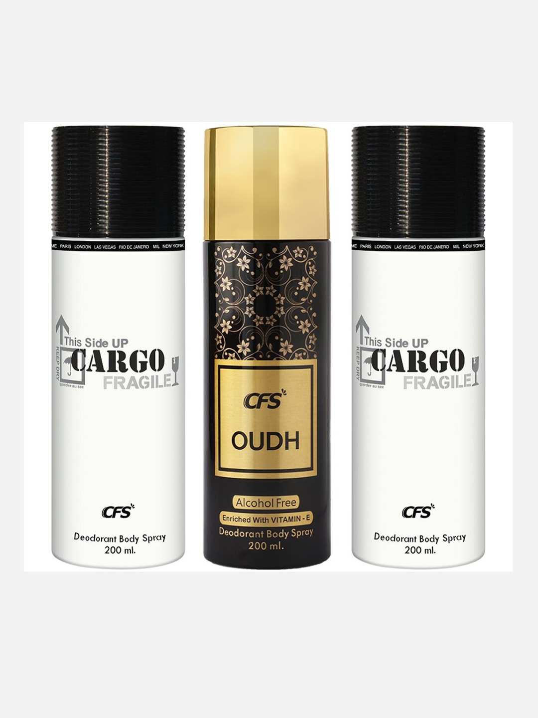 

CFS Set Of 3 Cargo Fragile & Oudh Long Lasting Deodorants- 200ml Each, White