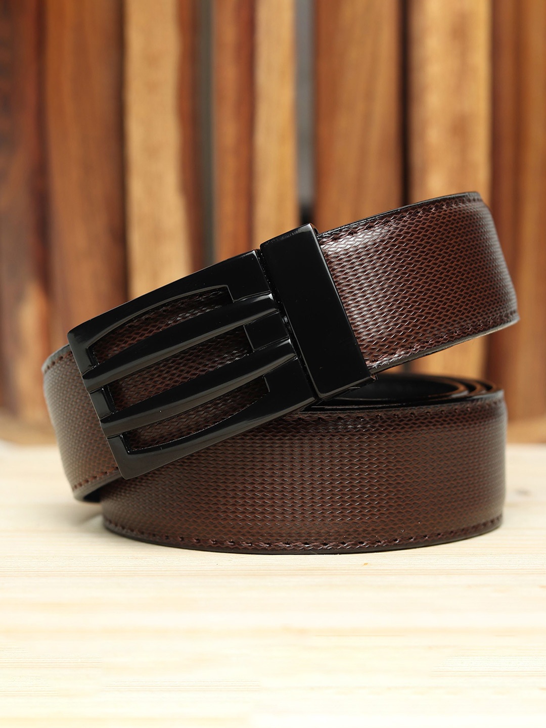 

WINSOME DEAL Men Push pin Closure Textured Formal Belt, Brown