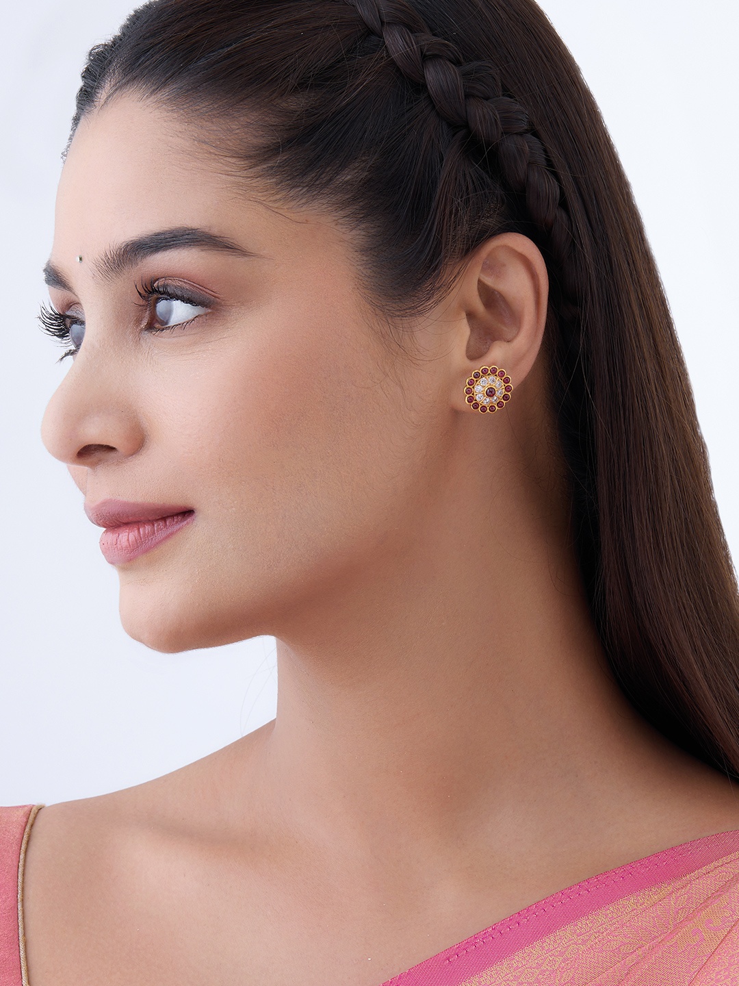 

Kushal's Fashion Jewellery Gold-Plated Ruby 92.5 Pure Silver Studs Earrings, Red