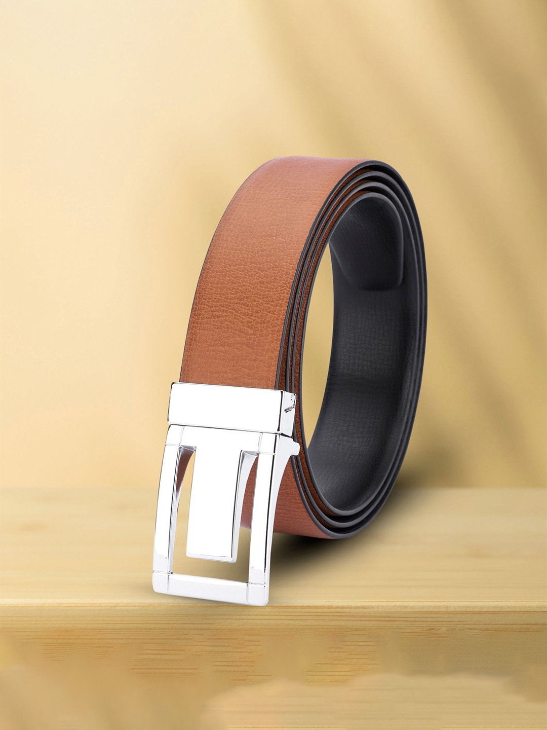 

WINSOME DEAL Men Push Pin Closure Textured Formal Belt, Tan