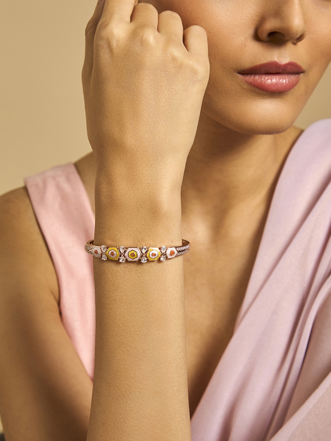 

Kushal's Fashion Jewellery Rose Gold-Plated Cubic Zirconia Kada Bracelet
