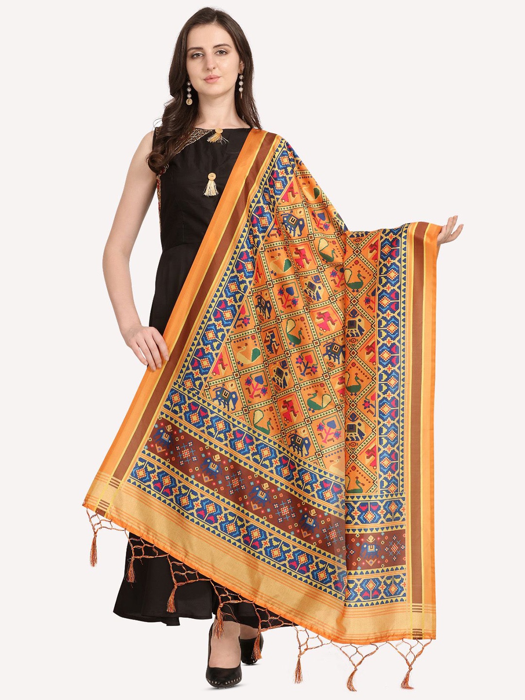 

Kaizen TEXO FAB Ethnic Motifs Digital Printed Assam Silk Dupatta, Mustard