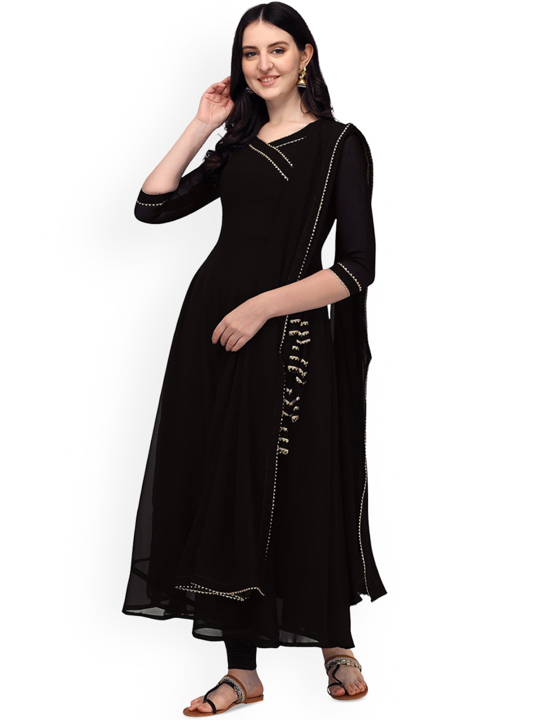 

PMD Fashion Gotta Patti Silk Georgette Anarkali Kurta With Dupatta, Black