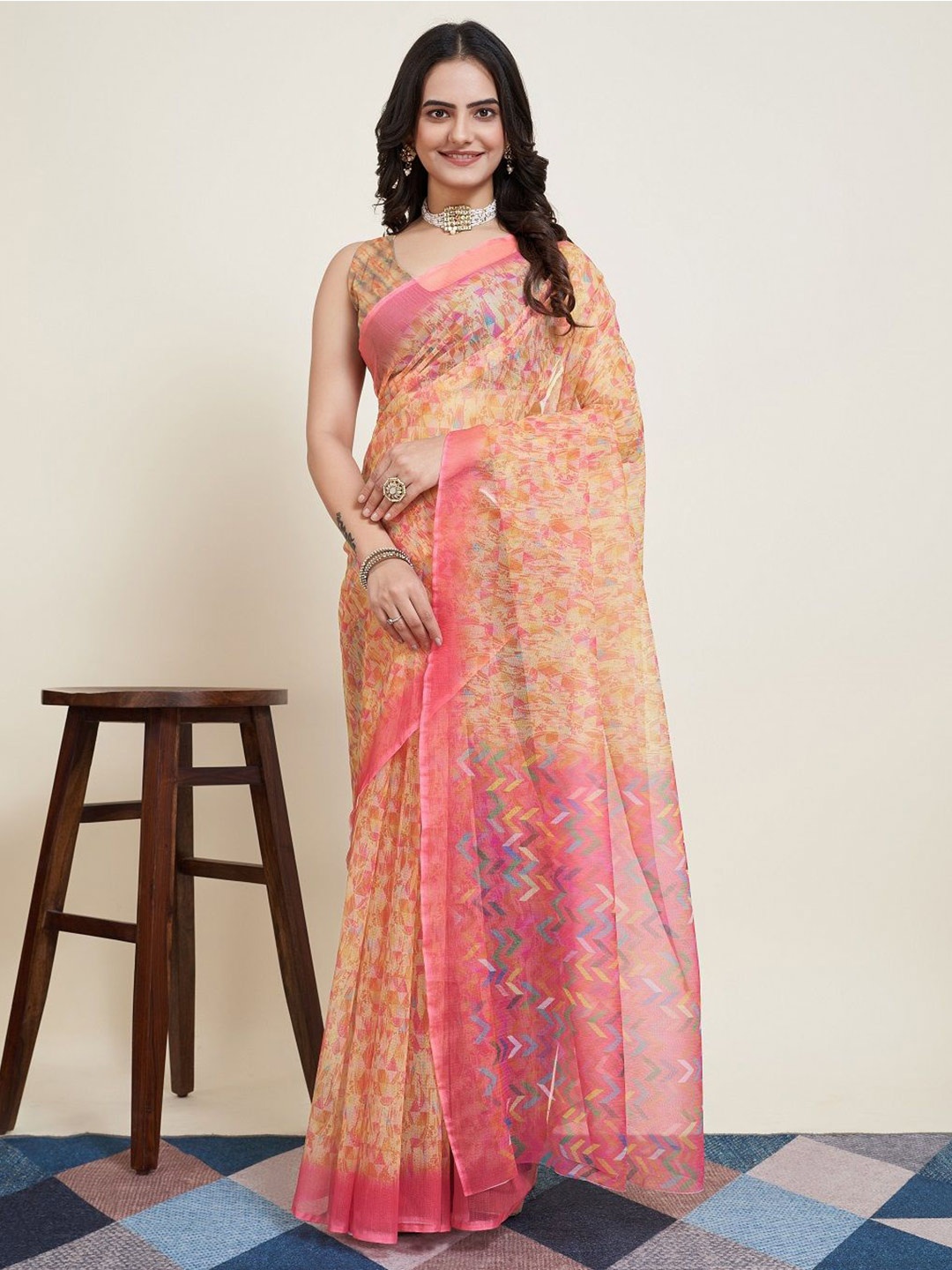 

SHOBHA SAREES Floral Supernet Saree, Yellow