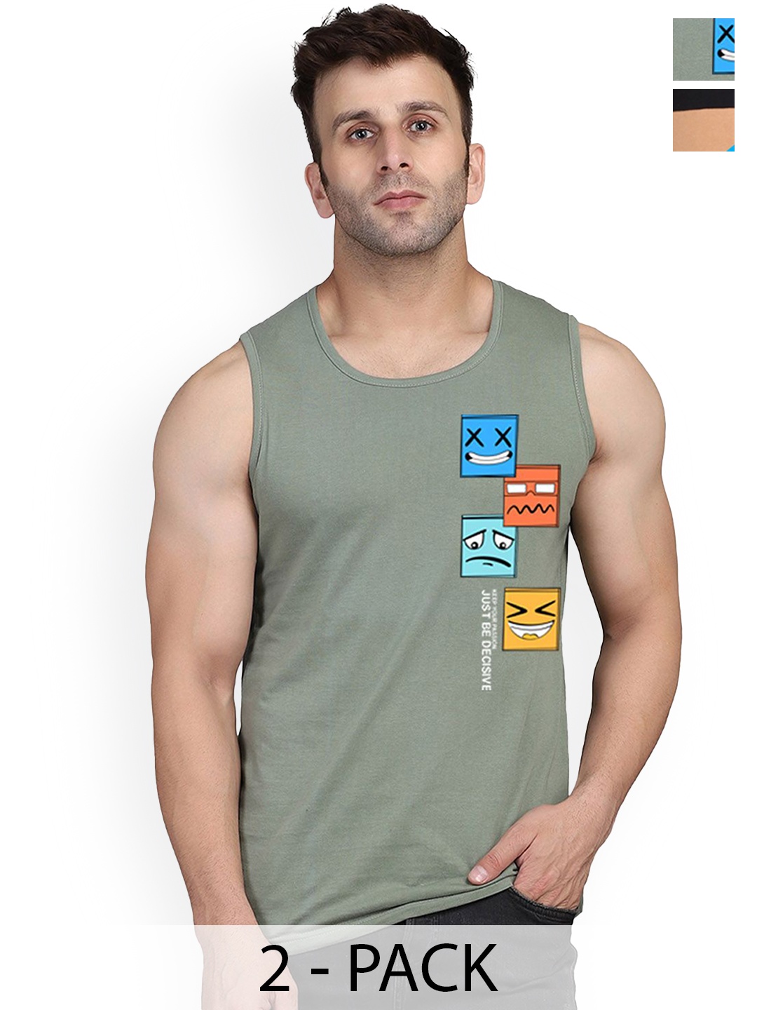 

SLOWLORIS 2Pcs Round Neck Innerwear Vests, Black