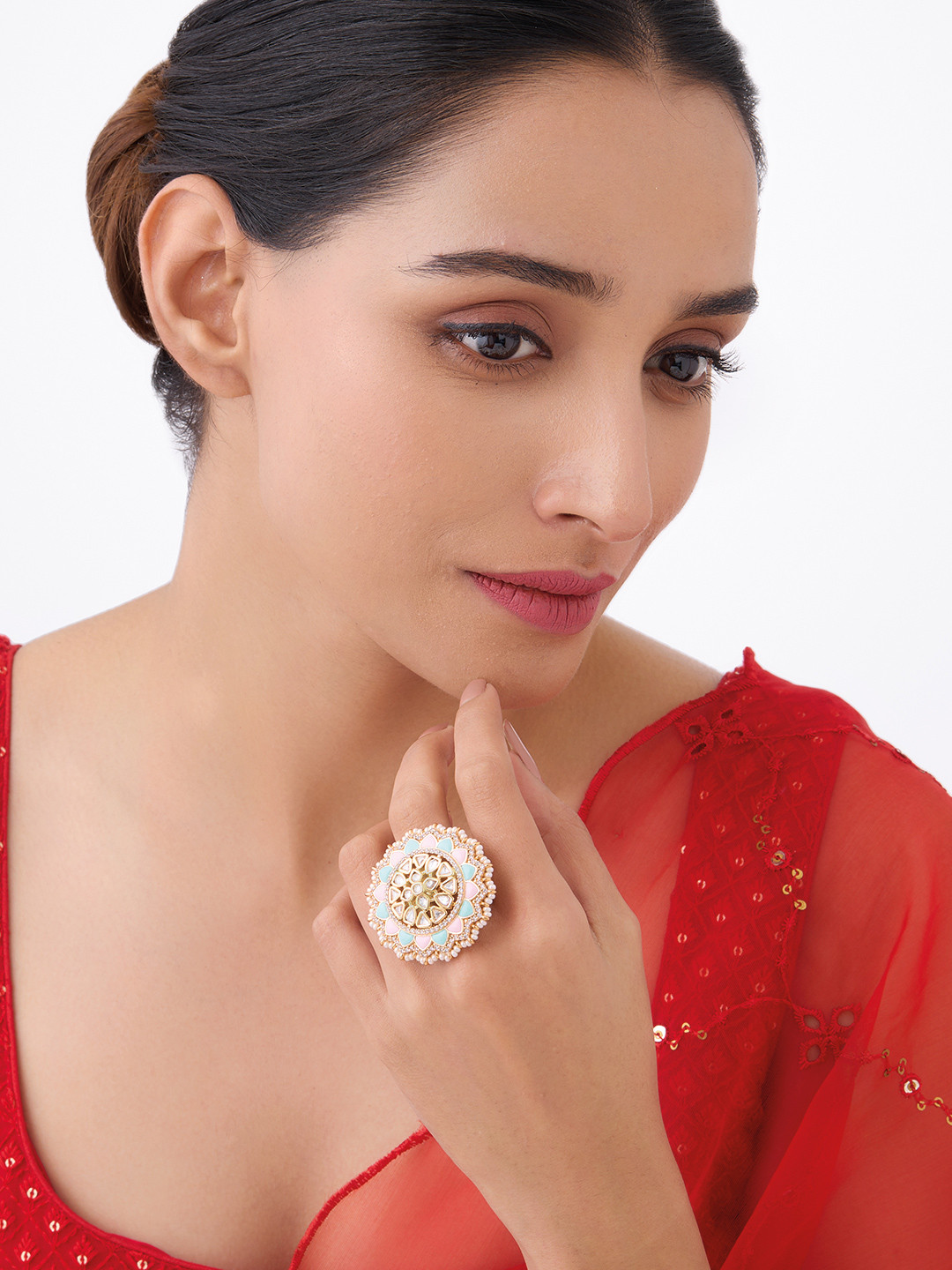 

Kushal's Fashion Jewellery Kundan-Studded Adjustable Finger Ring, Gold