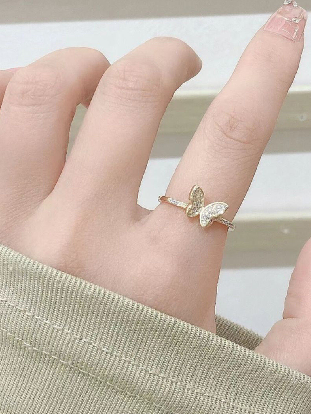 

SALTY Gold-Plated Stone Studded Butterfly Finger Ring
