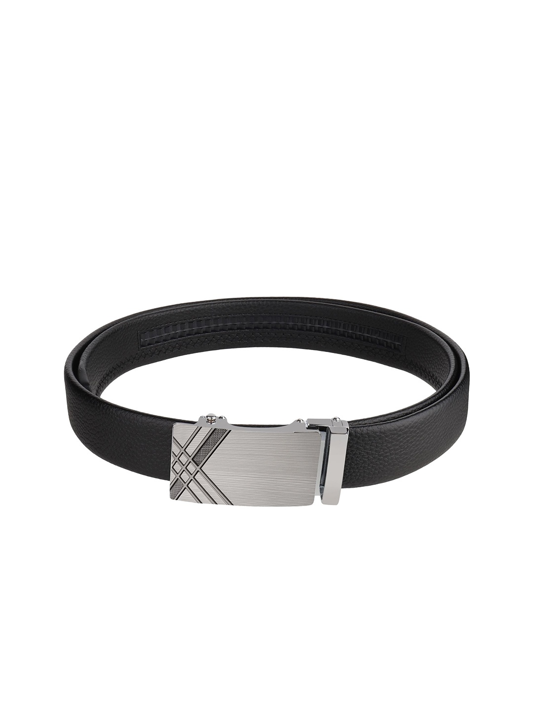 

WINSOME DEAL Men Textured Slider Buckle Closure Formal Belt, Black