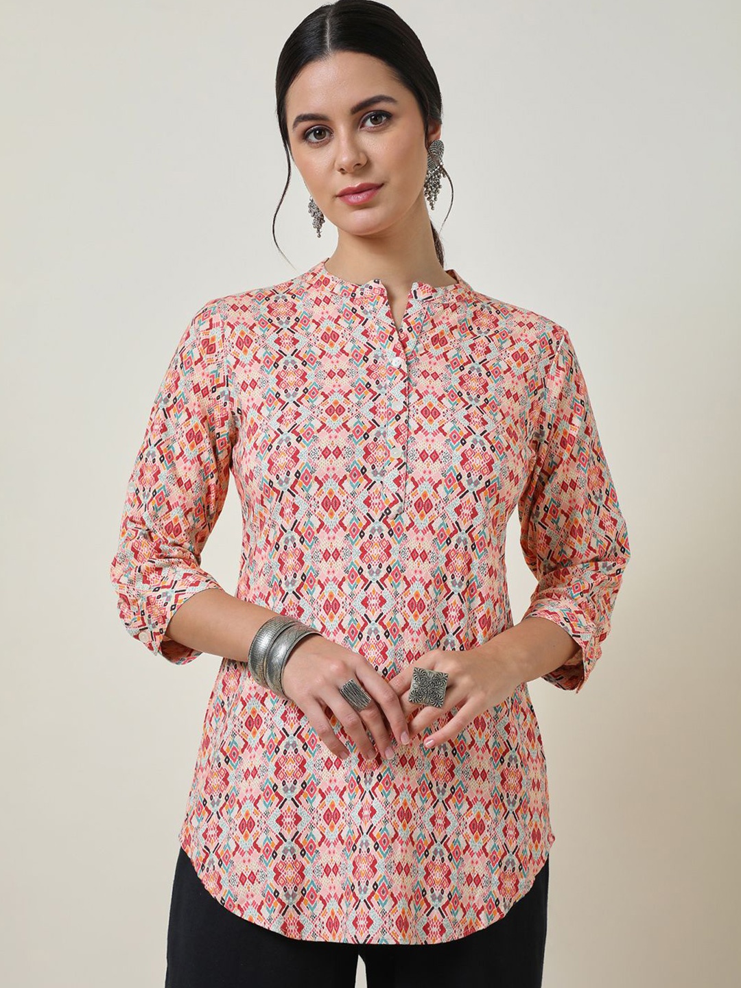 

Soch Mandarin Collar Printed Tunic, Peach