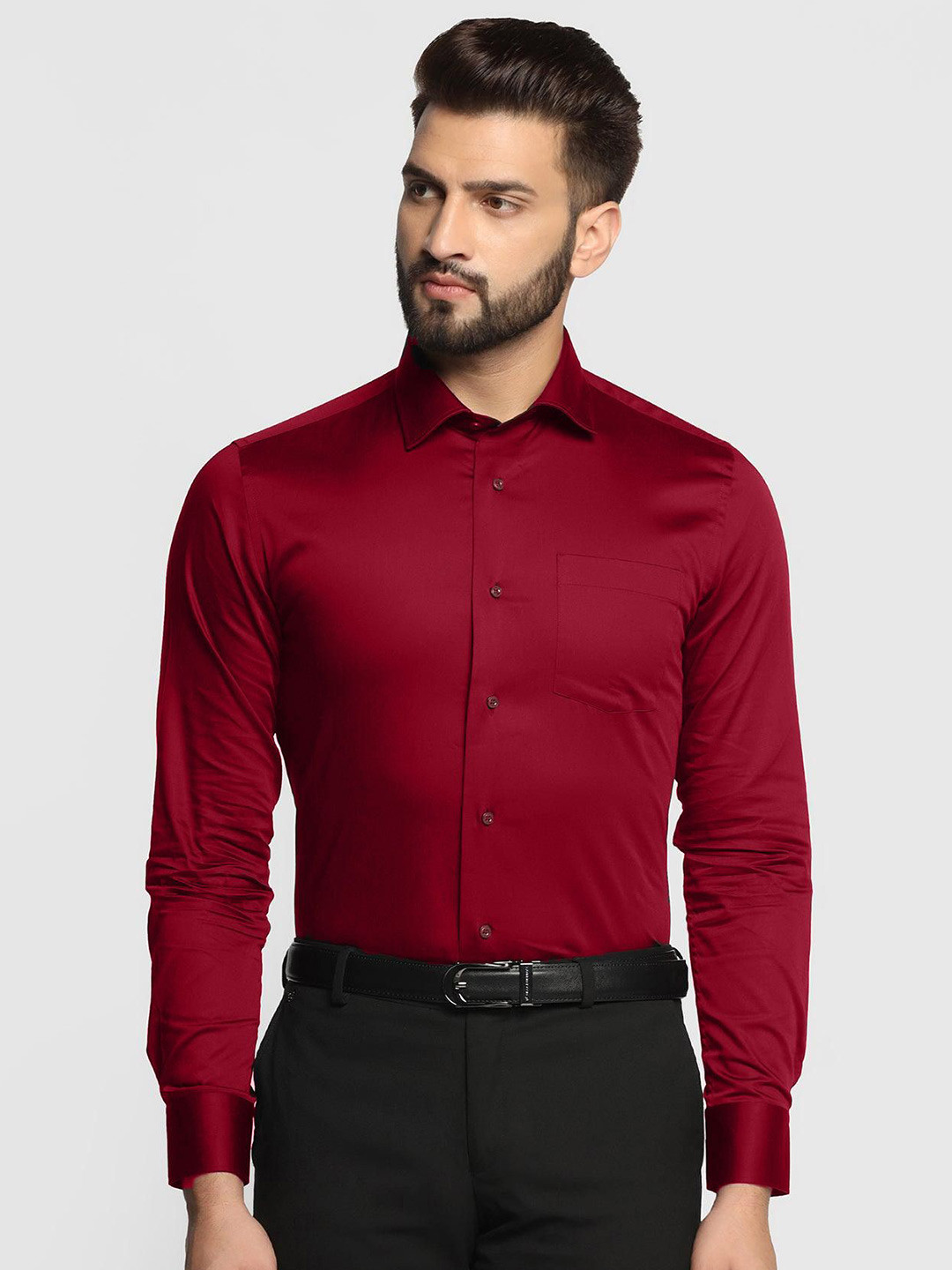 

AIA.FAB Men Classic Spread Collar Solid Cotton Slim Fit Formal Shirt, Red
