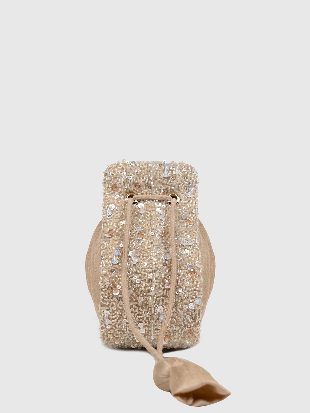 

D'oro Embellished Structured Handheld Bag with Tasselled, Beige