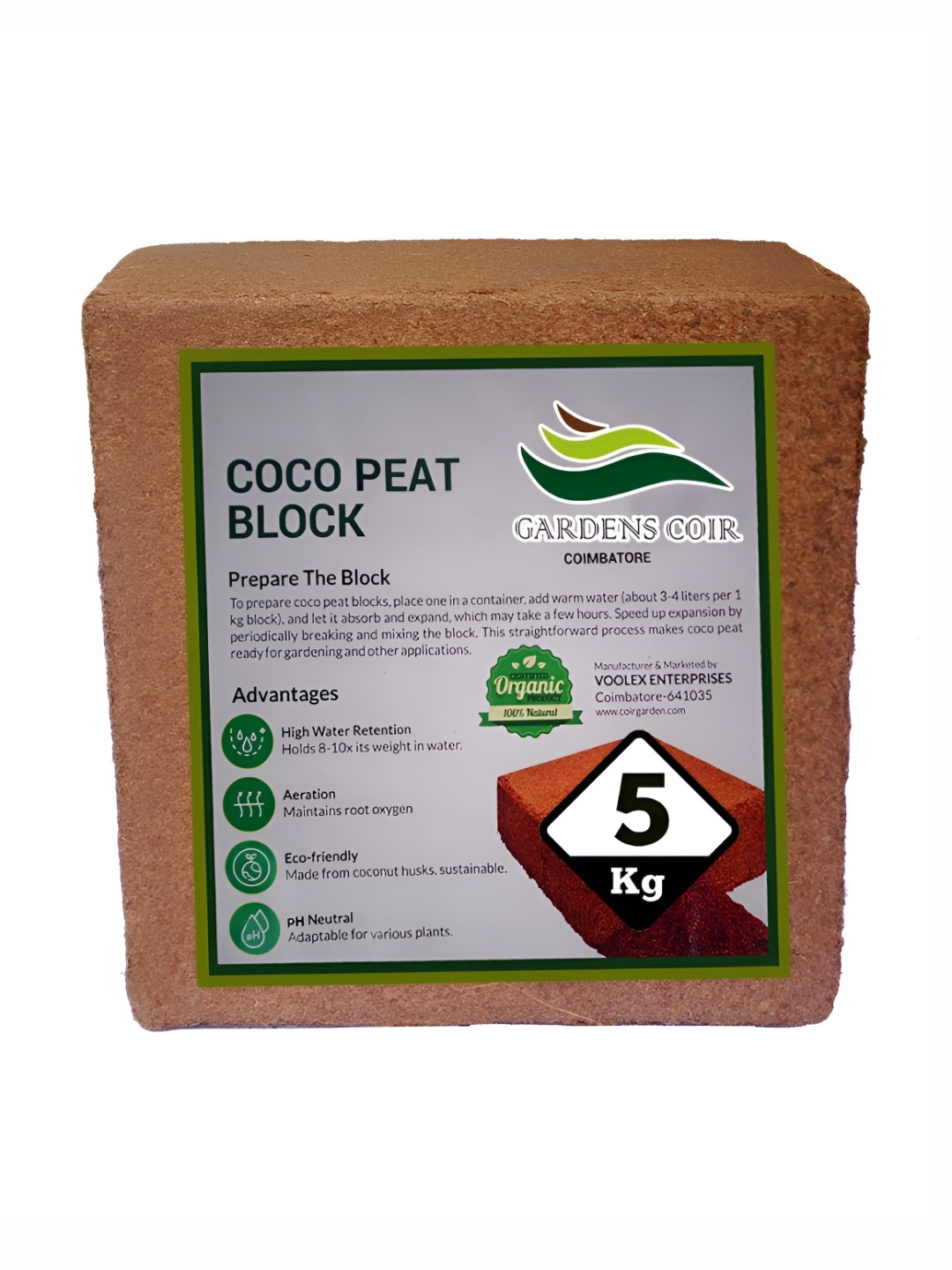 

GARDENSCOIR Brown Cocopeat Block 5 KG