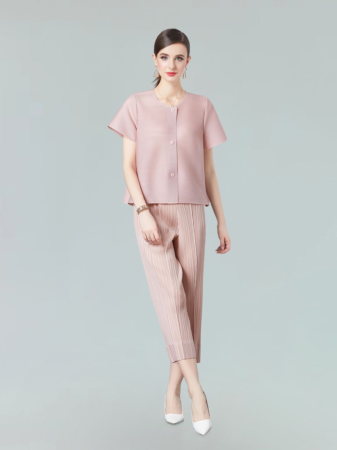 

JC Collection Round Neck Top with Trousers, Pink