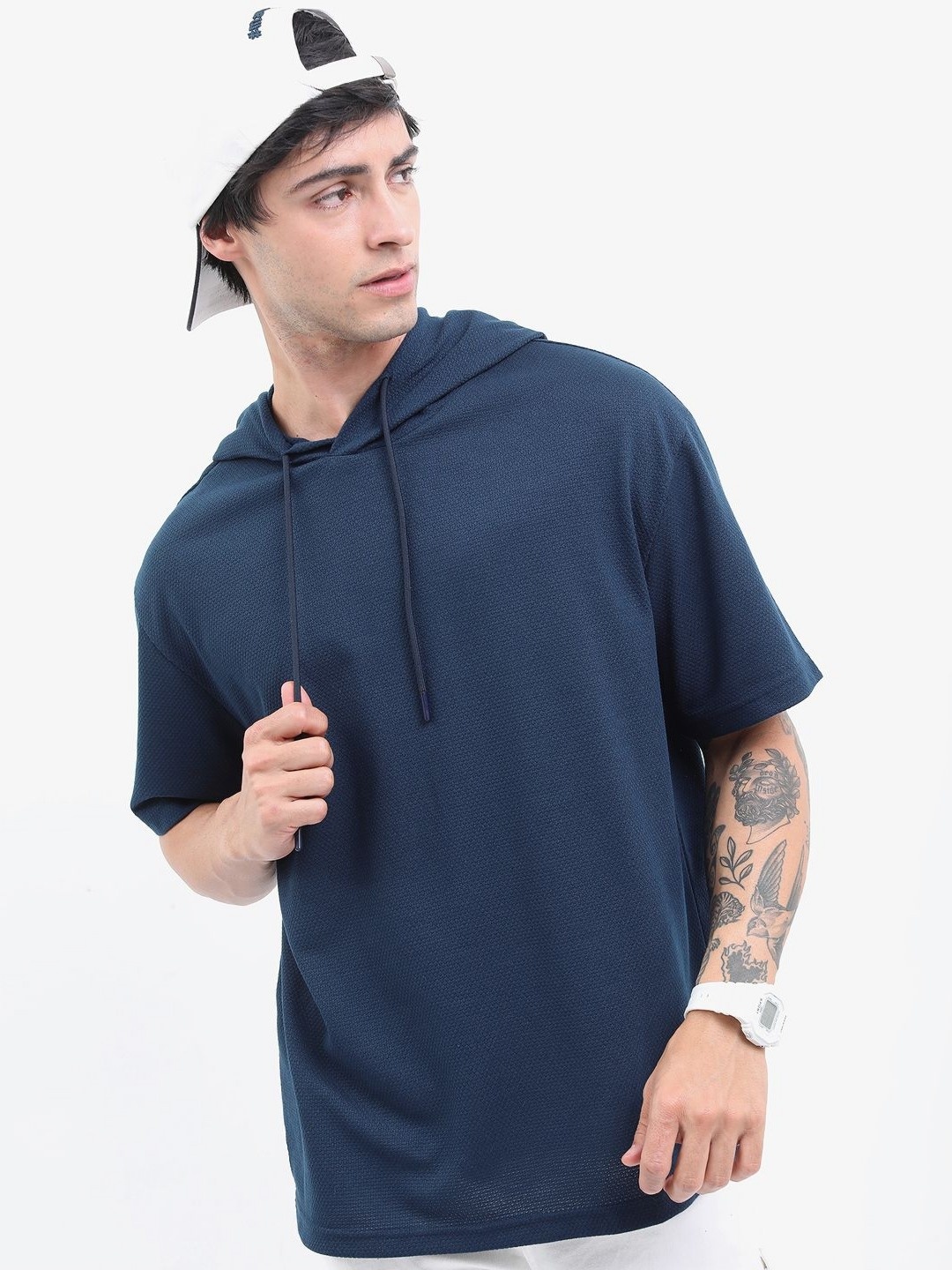

HIGHLANDER Men Hooded Applique T-shirt, Navy blue
