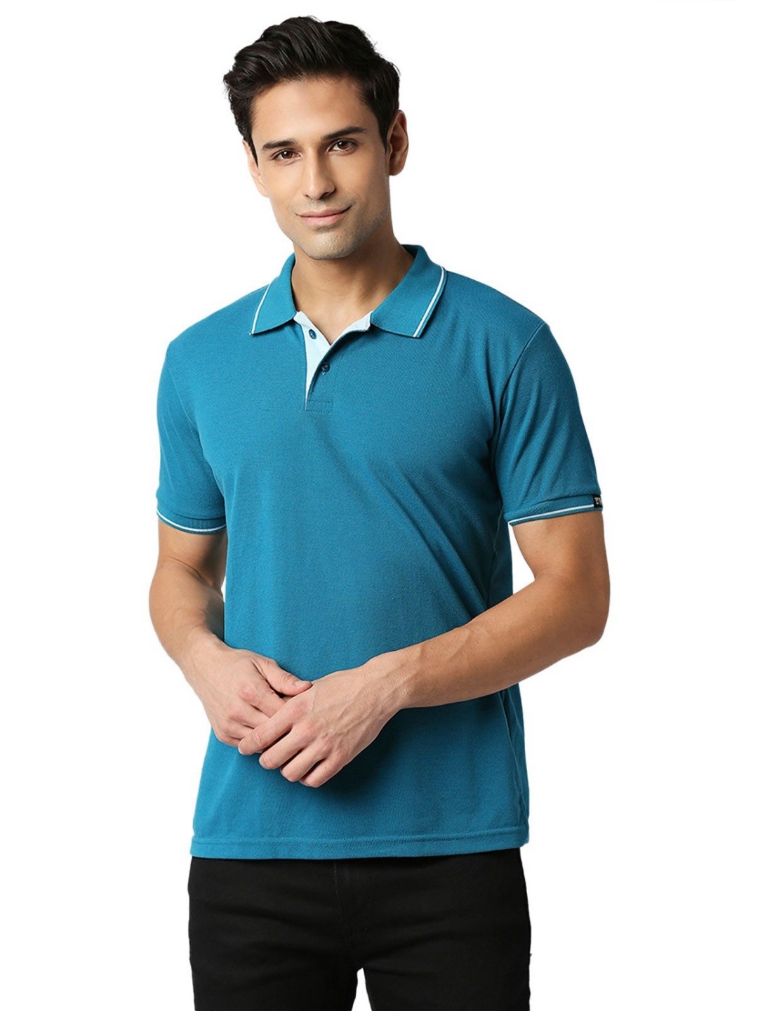 

Wear Your Opinion Men Premium Pique Tipped Polo, Blue