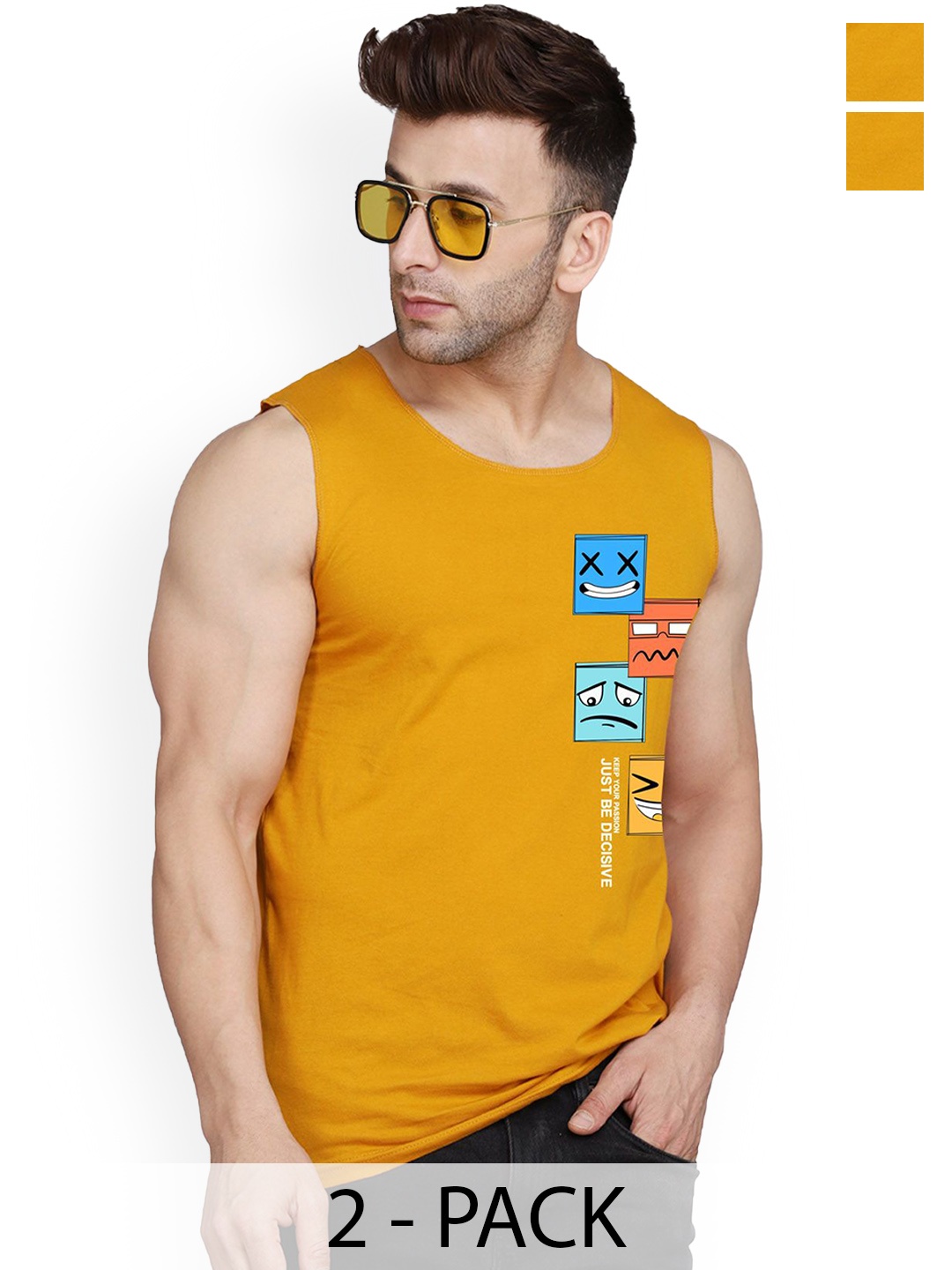 

SLOWLORIS Pack Of 2 Printed Gym Vests, Mustard