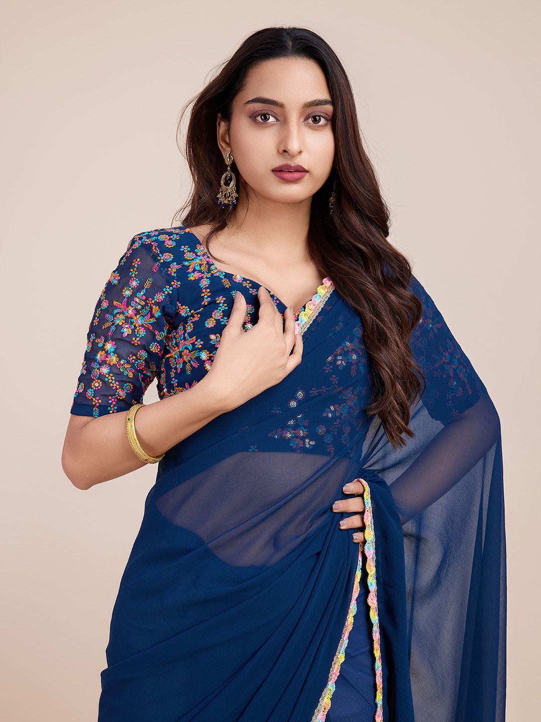 

COSBILA FASHION Embroidered Saree, Blue