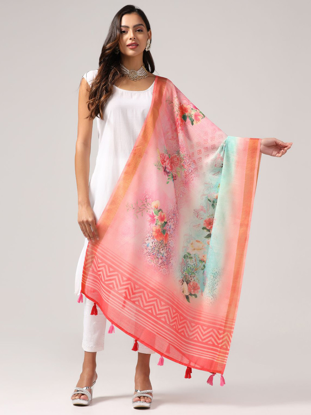 

Kaizen TEXO FAB Floral Printed Dupatta, Pink