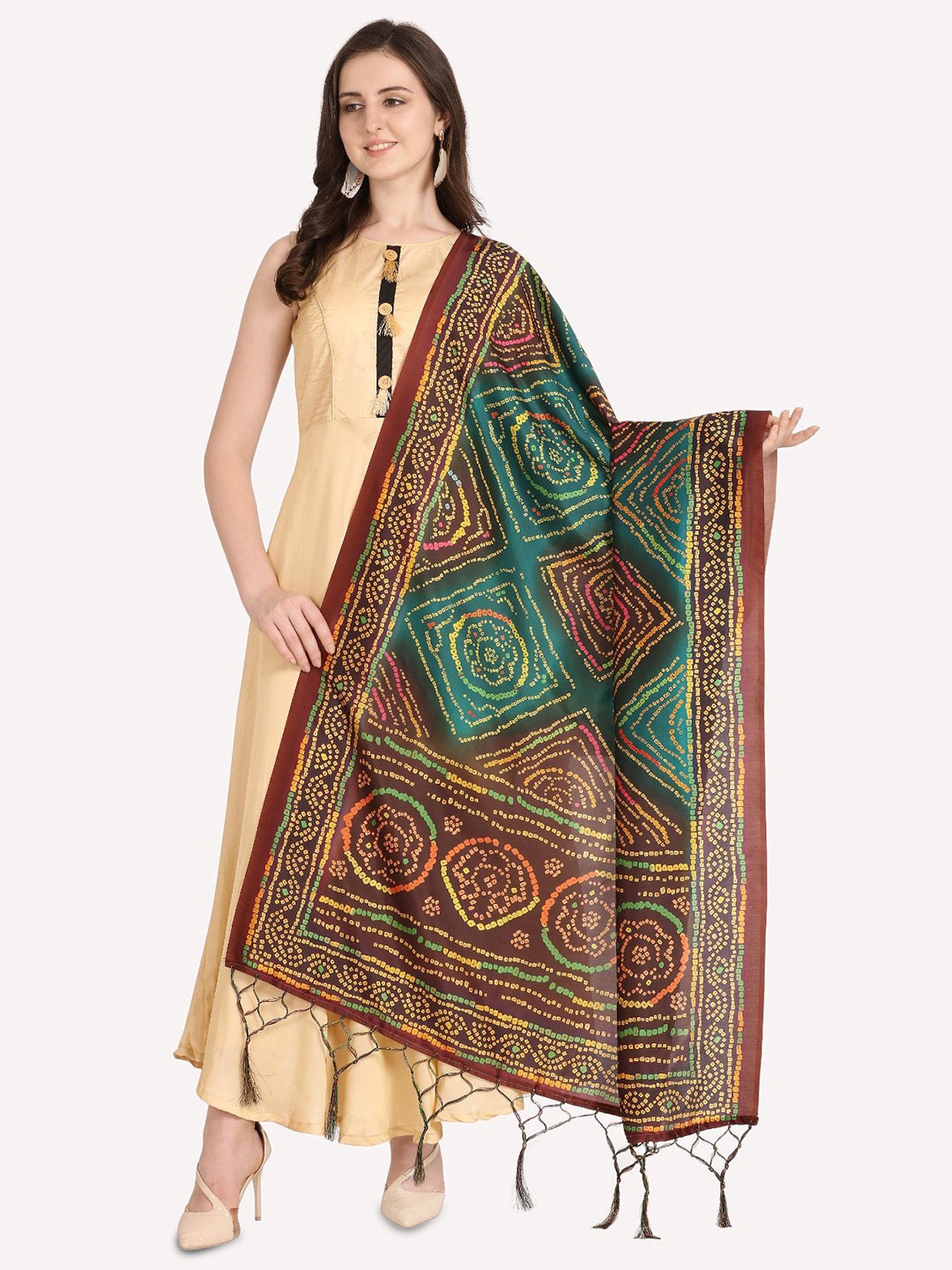 

Kaizen TEXO FAB Ethnic Motifs Printed Silk Dupatta, Green