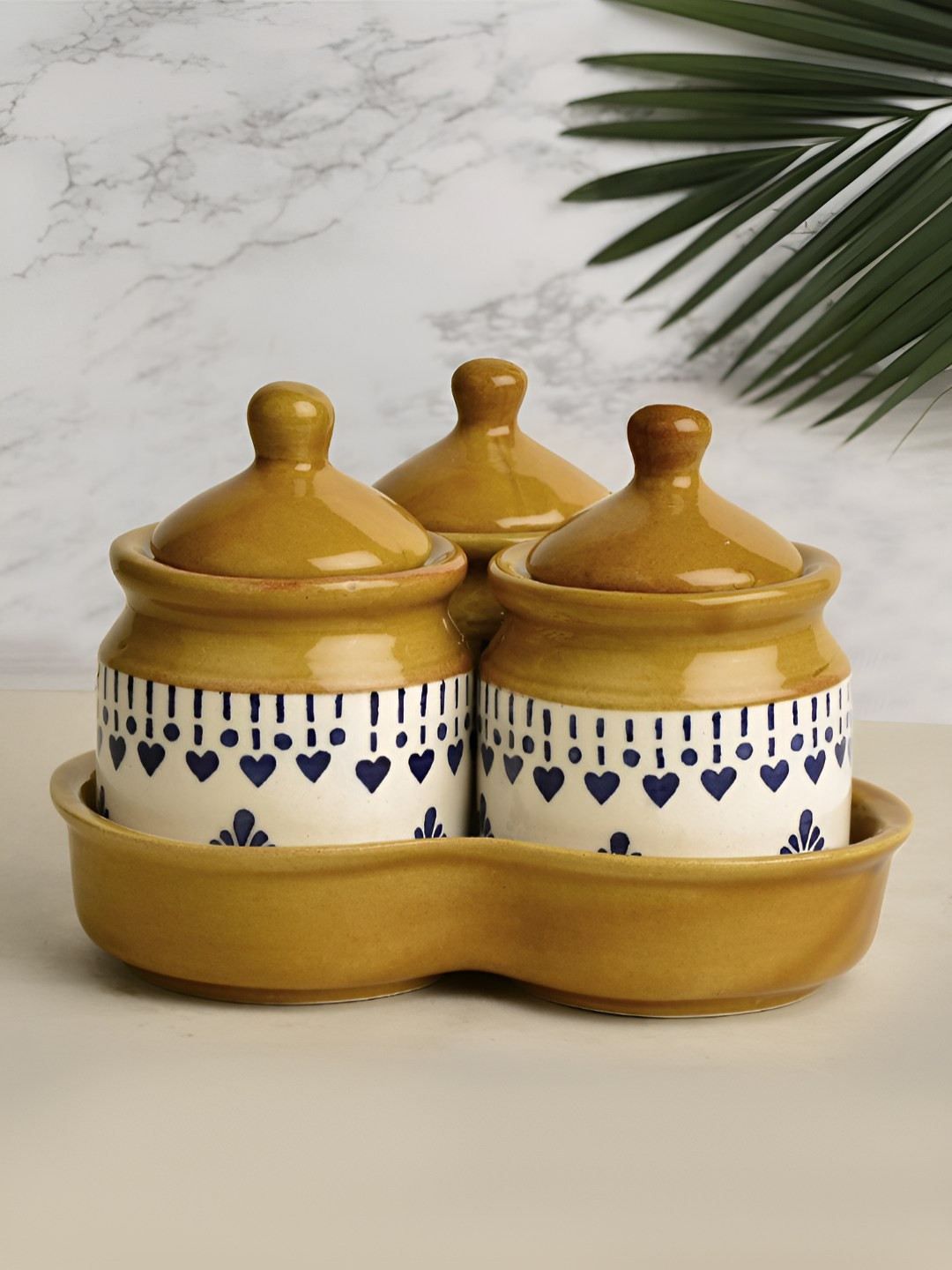 

StyleMyWay 3Pcs White & Yellow Printed Ceramic Container
