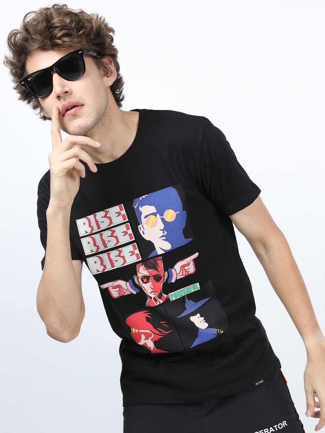 

HIGHLANDER Men Abstract Printed Round Neck Slim Fit T-shirt, Black