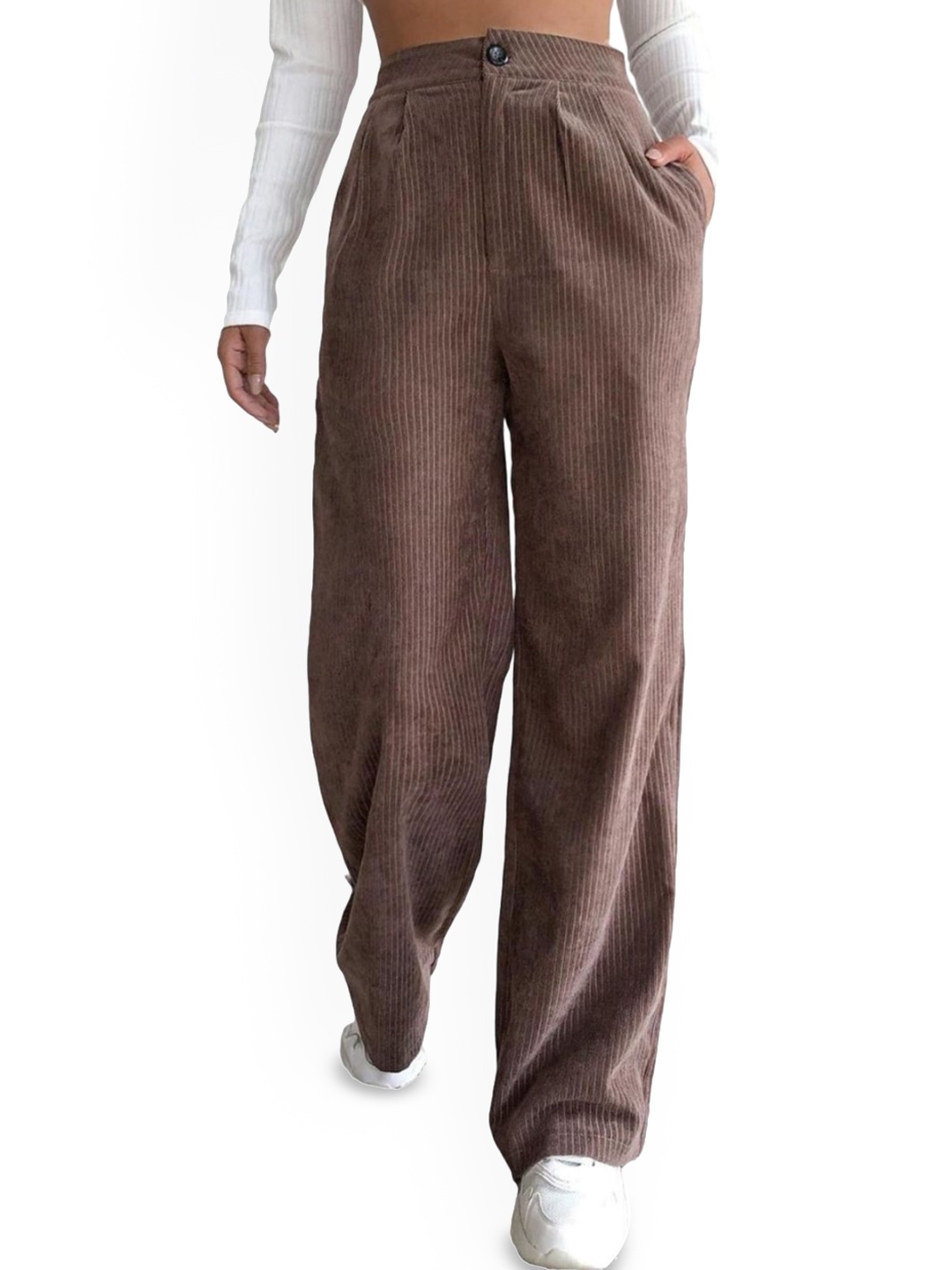

StyleCast Women Striped Original Parallel Trousers, Brown