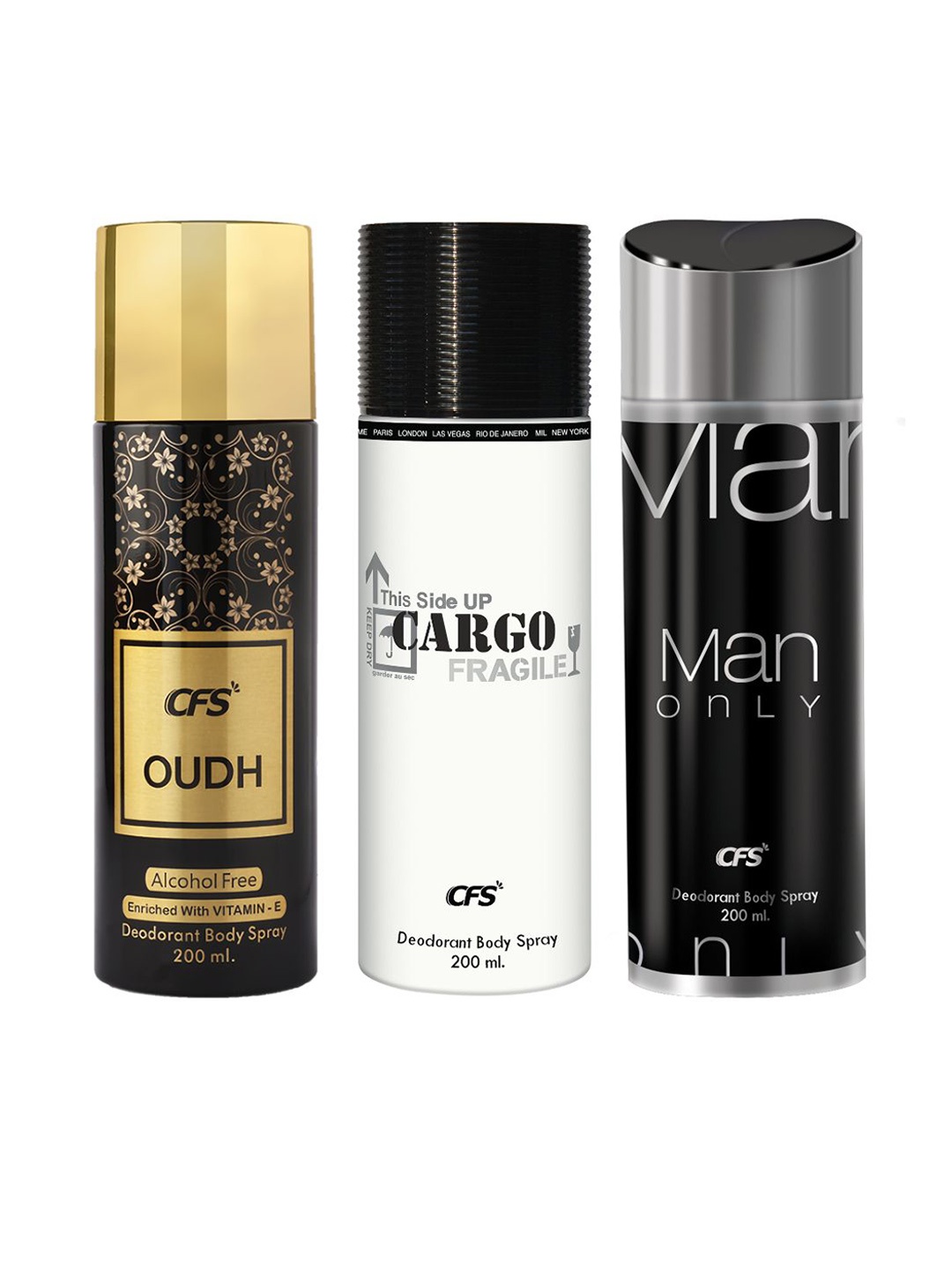 

CFS Cargo Fragile Man Only Oudh Set Of 3 Last Longer Deodorants-200ml Each, White