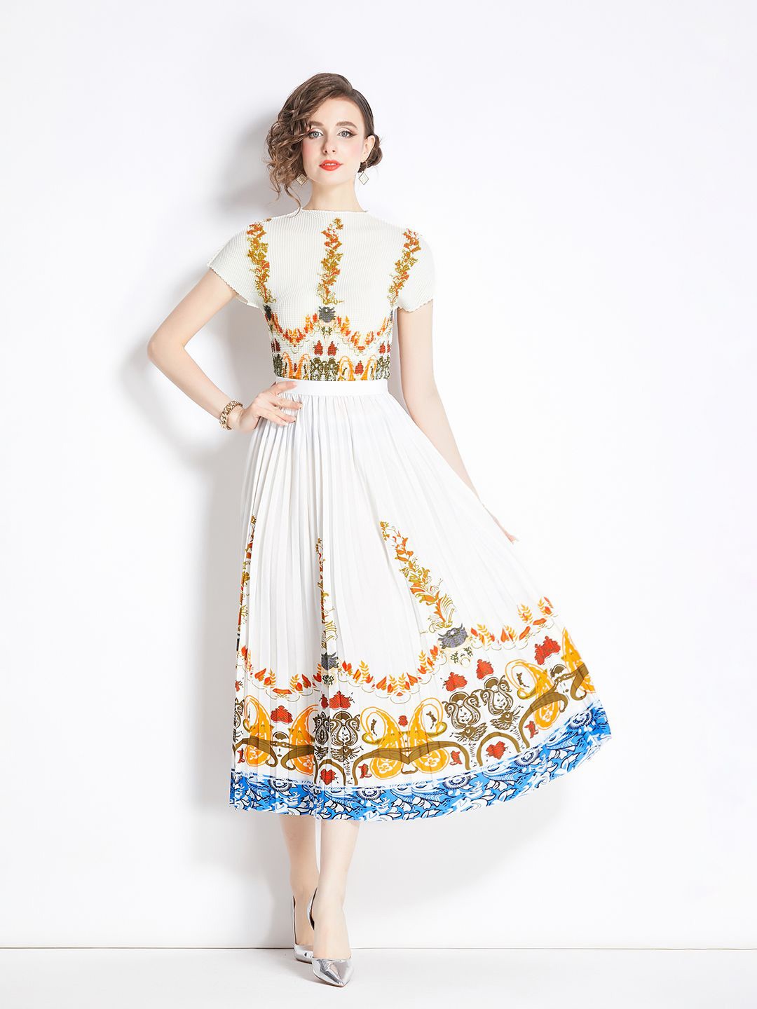 

JC Collection Ethnic Motifs Printed Casual Top With Skirt, Yellow