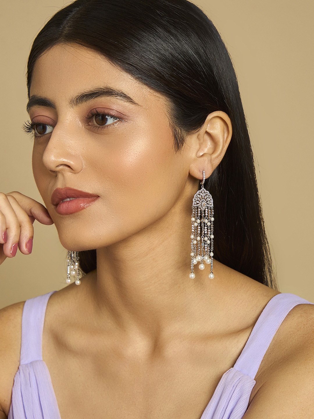 

Kushal's Fashion Jewellery Rhodium Plated Contemporary Drop Earrings, Silver