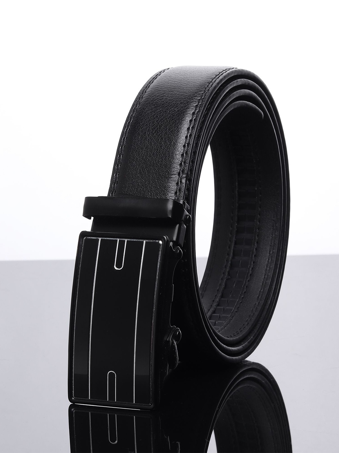 

WINSOME DEAL Men Slider Buckle Closure Textured Formal Belt, Black