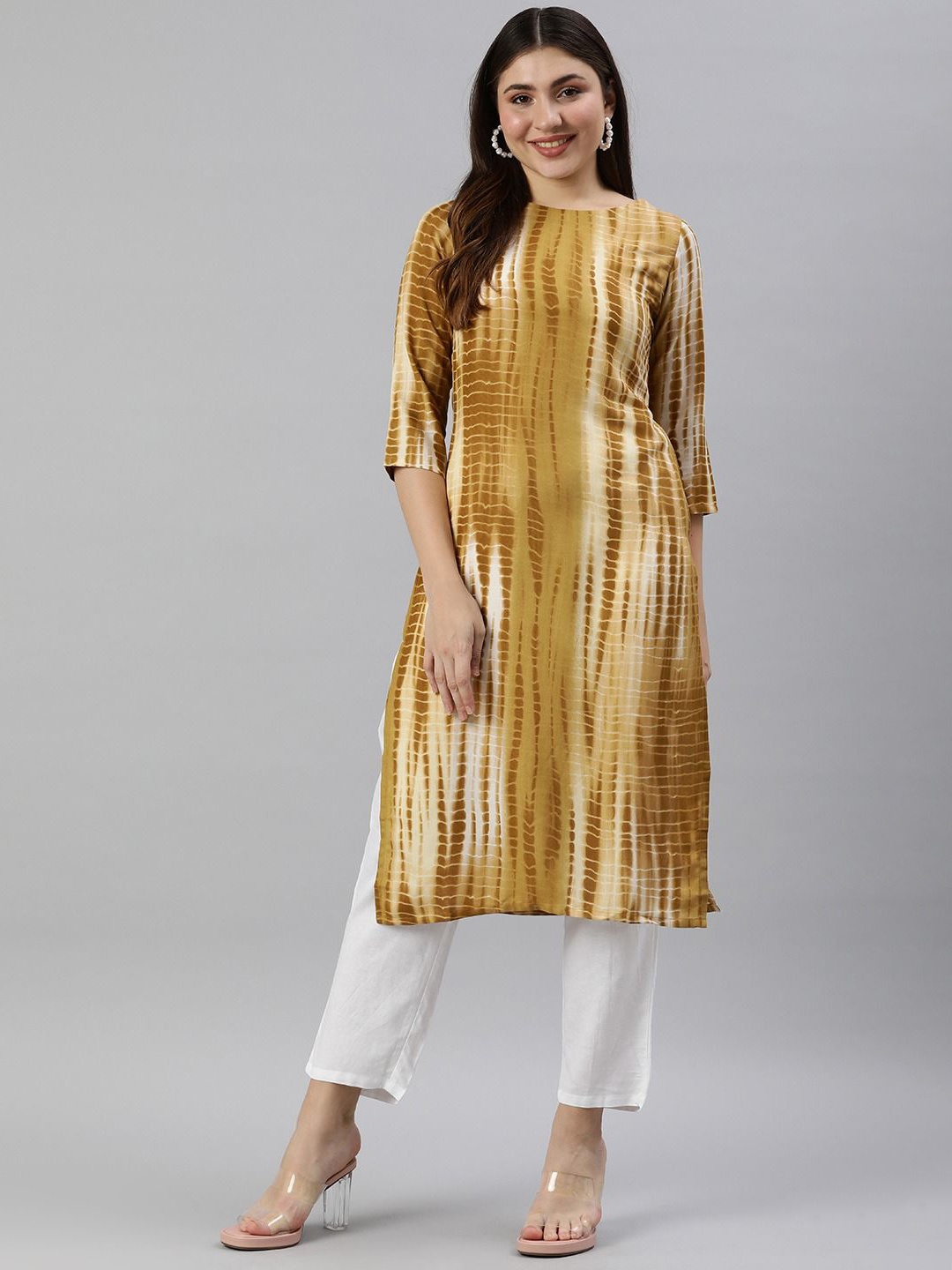 

Shaily Mustard Yellow Tie & Dye Round Neck Straight Kurta