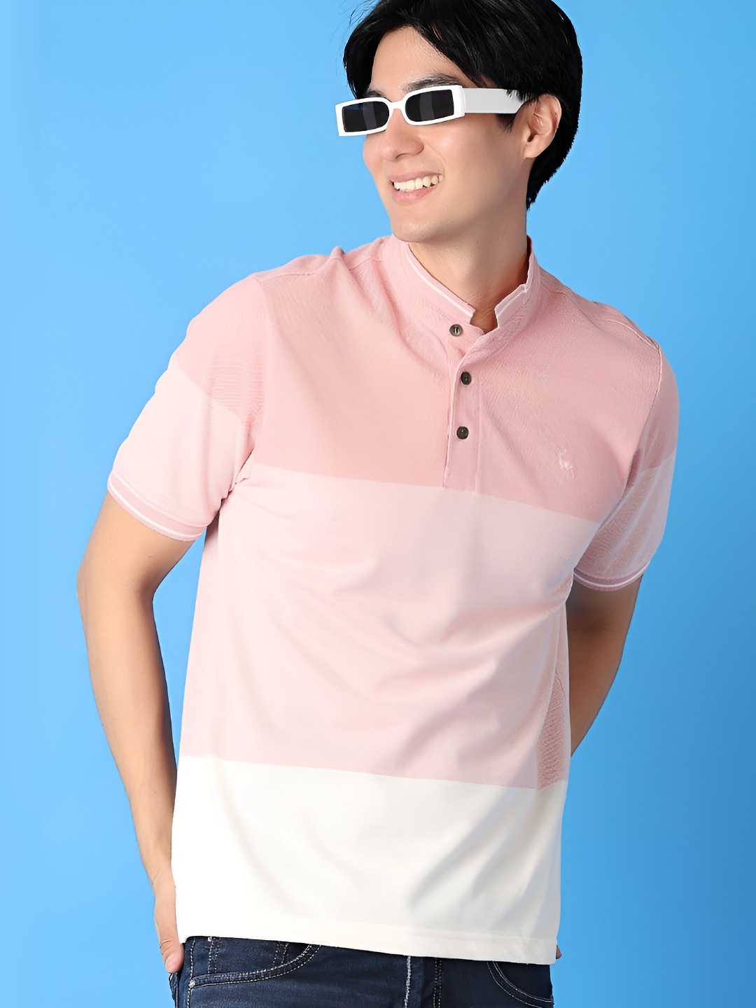 

V-Mart Men Colourblocked Round Neck Cotton T-Shirt, Pink
