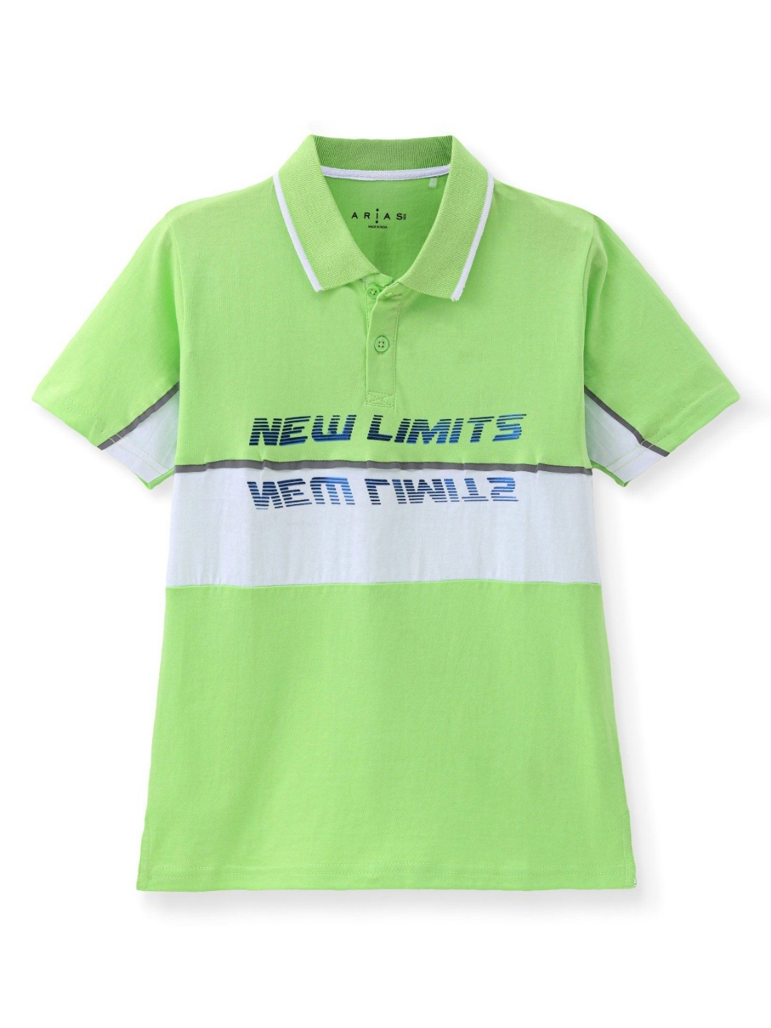 

ARIAS By LARA DUTTA Boys Typography Printed Polo Collar Cotton T-Shirt, Green