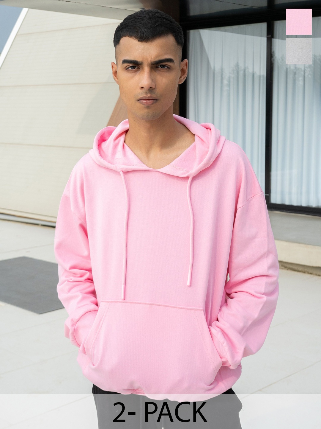 

COLOR CAPITAL Pack Of 2 Unisex Solid Oversized Sweatshirt, Pink
