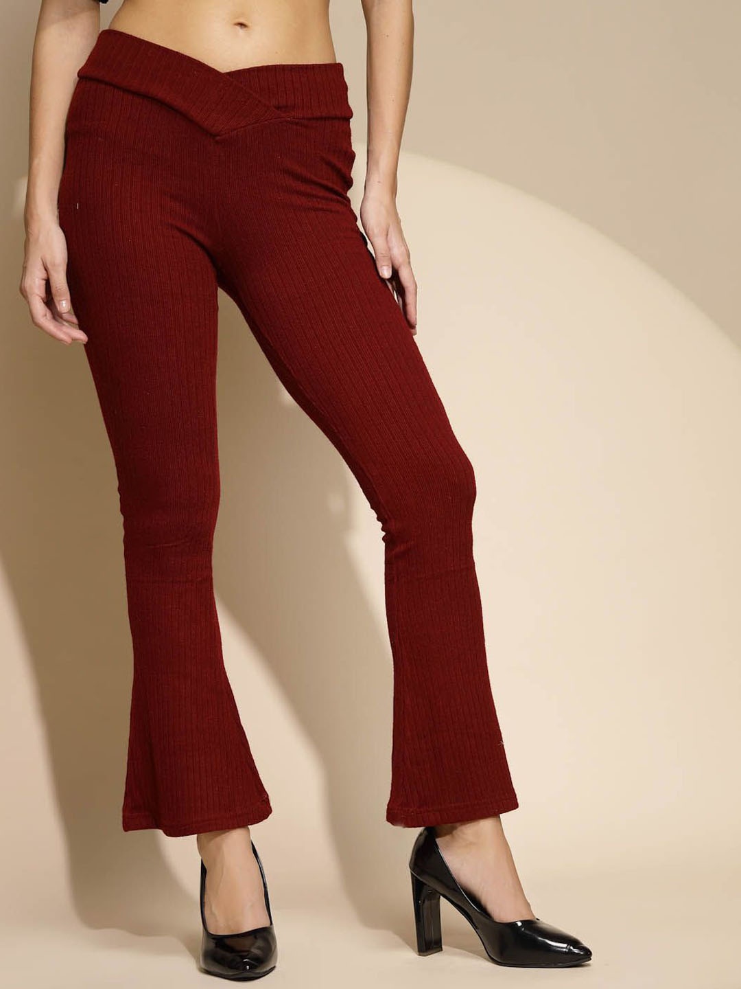 

Global Republic Solid Slim-Fit High Rise Ankle-Length Leggings, Maroon