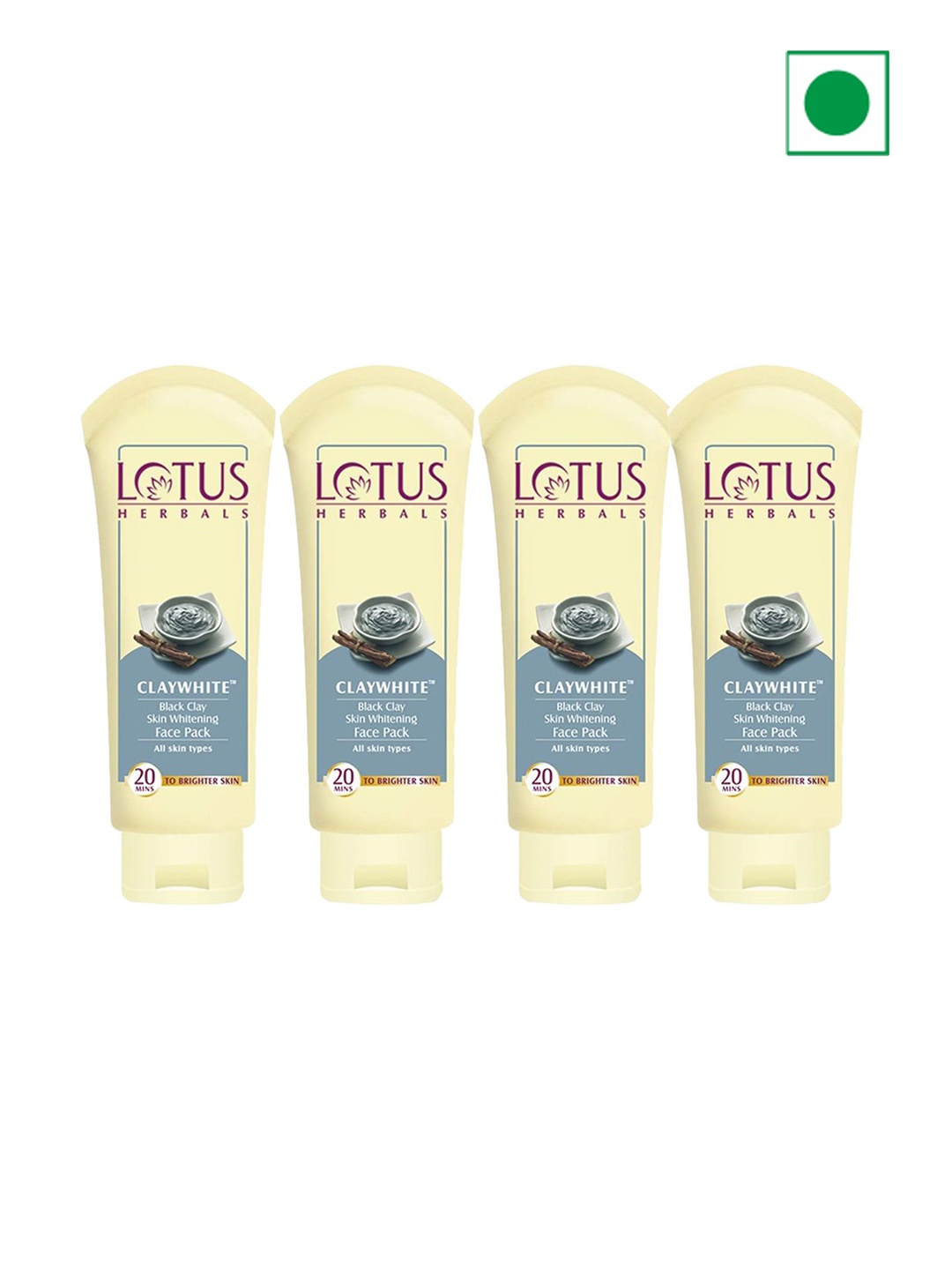 

Lotus Herbals Set Of 4 Claywhite Black Clay Face Pack - 60g Each, Cream