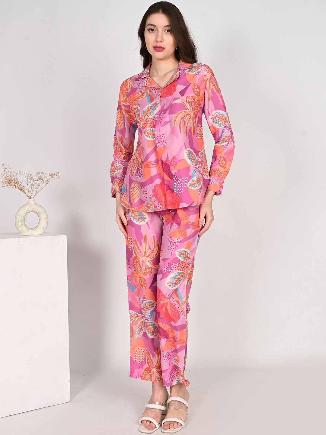 

aaivan Printed Top With Printed Trousers, Purple