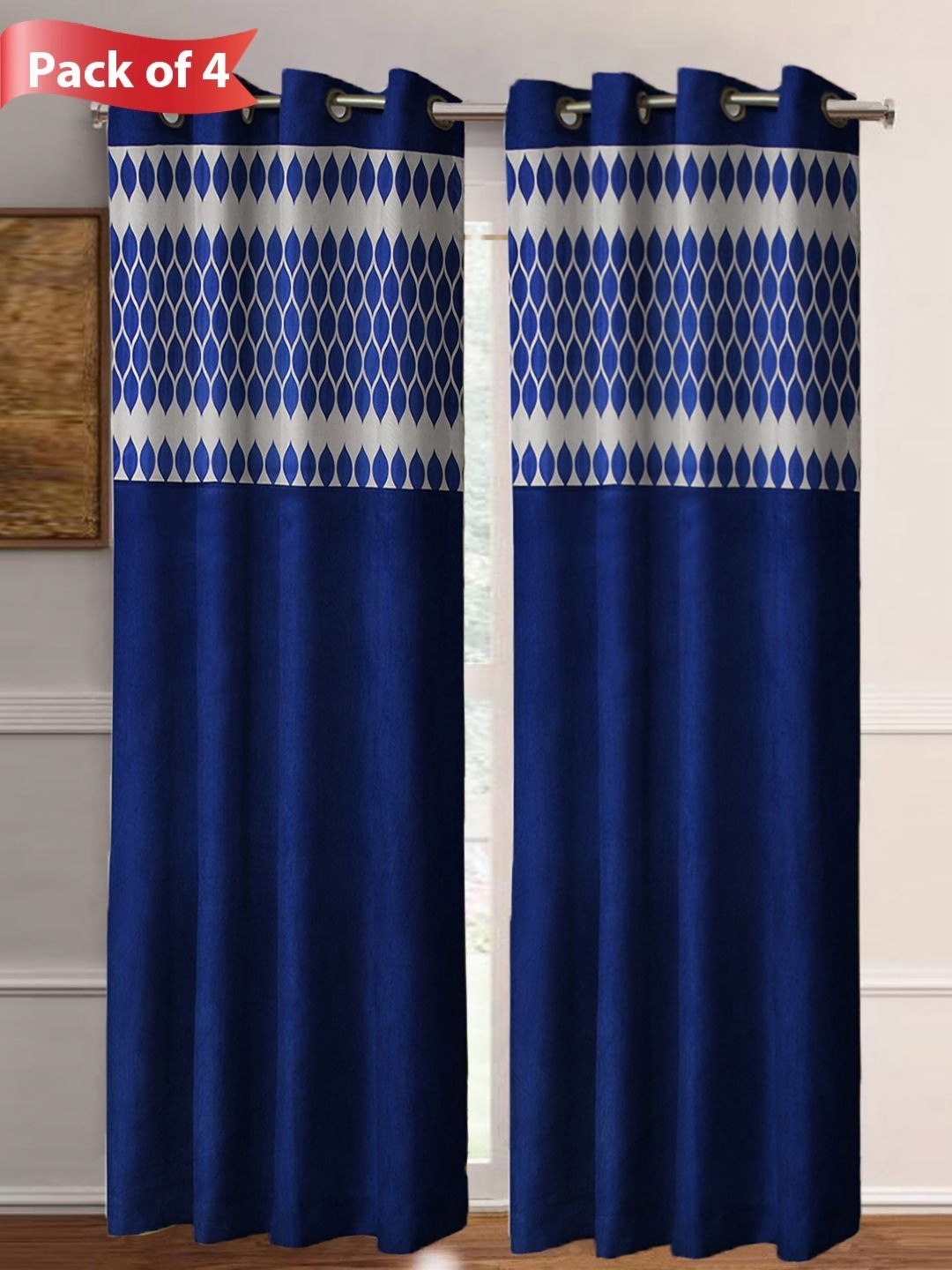 

Aura Navy Blue & White Set of 4 Ethnic Motifs Long Door Curtains