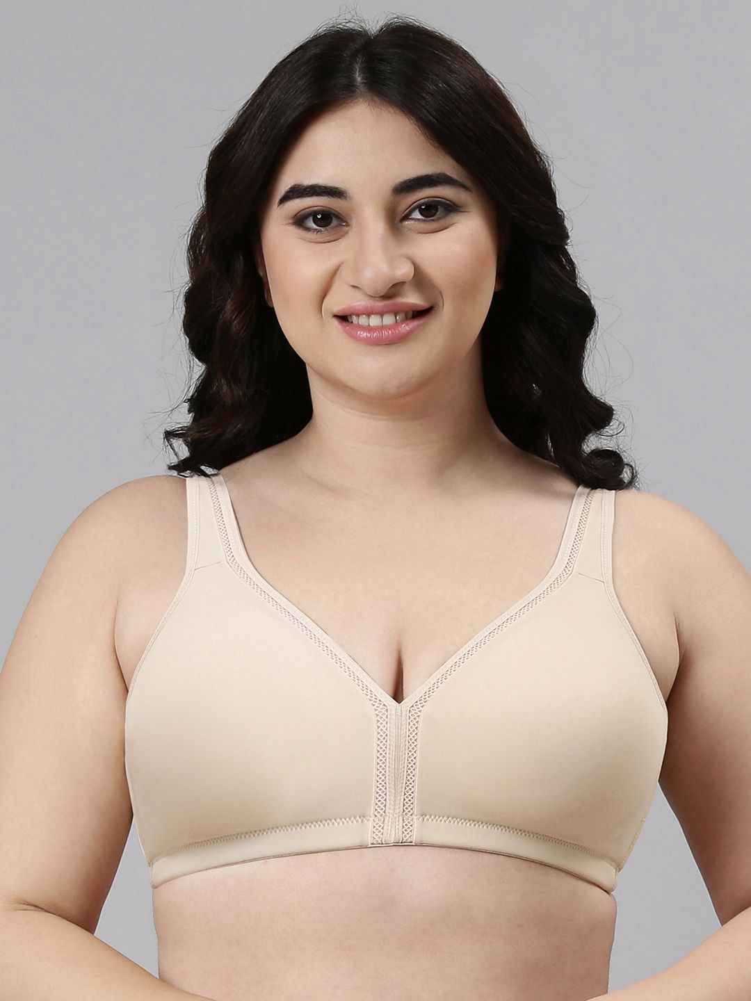 

Enamor Non Padded Wirefree Full Coverage Plush Comfort Side Support Bra F024, Nude